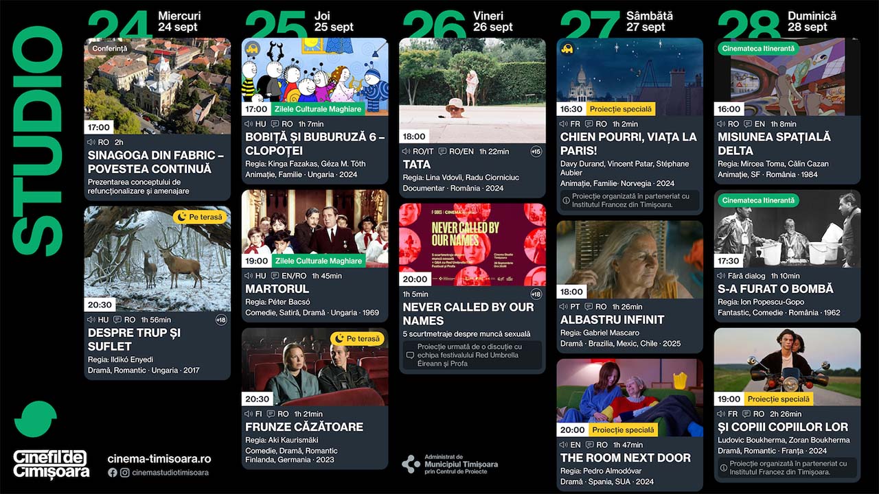 Programul săptămânii 24-28 septembrie la Cinema Victoria, Cinema Timiș și Cinema Studio