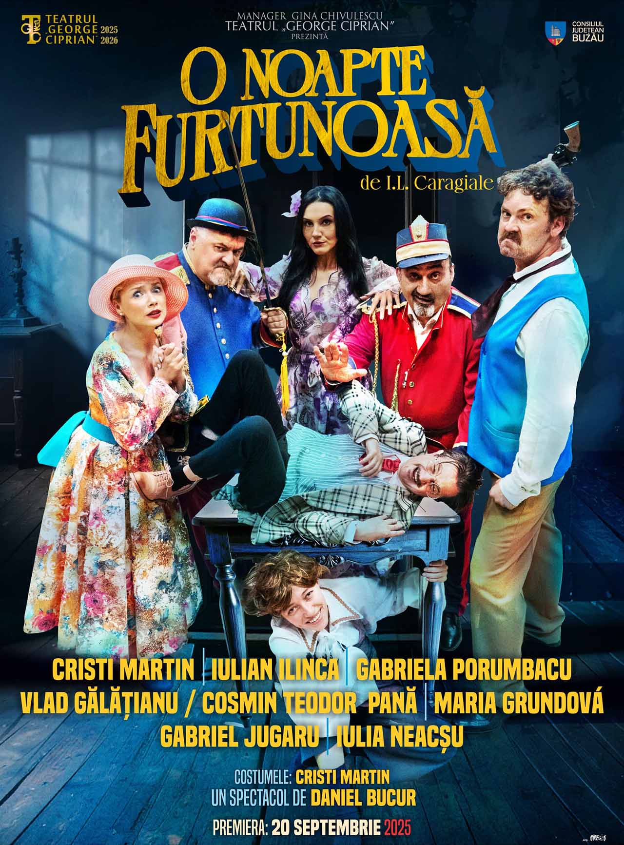 O noapte furtunoasă, noua premieră a Teatrului „George Ciprian” din stagiunea 2025 - 2026