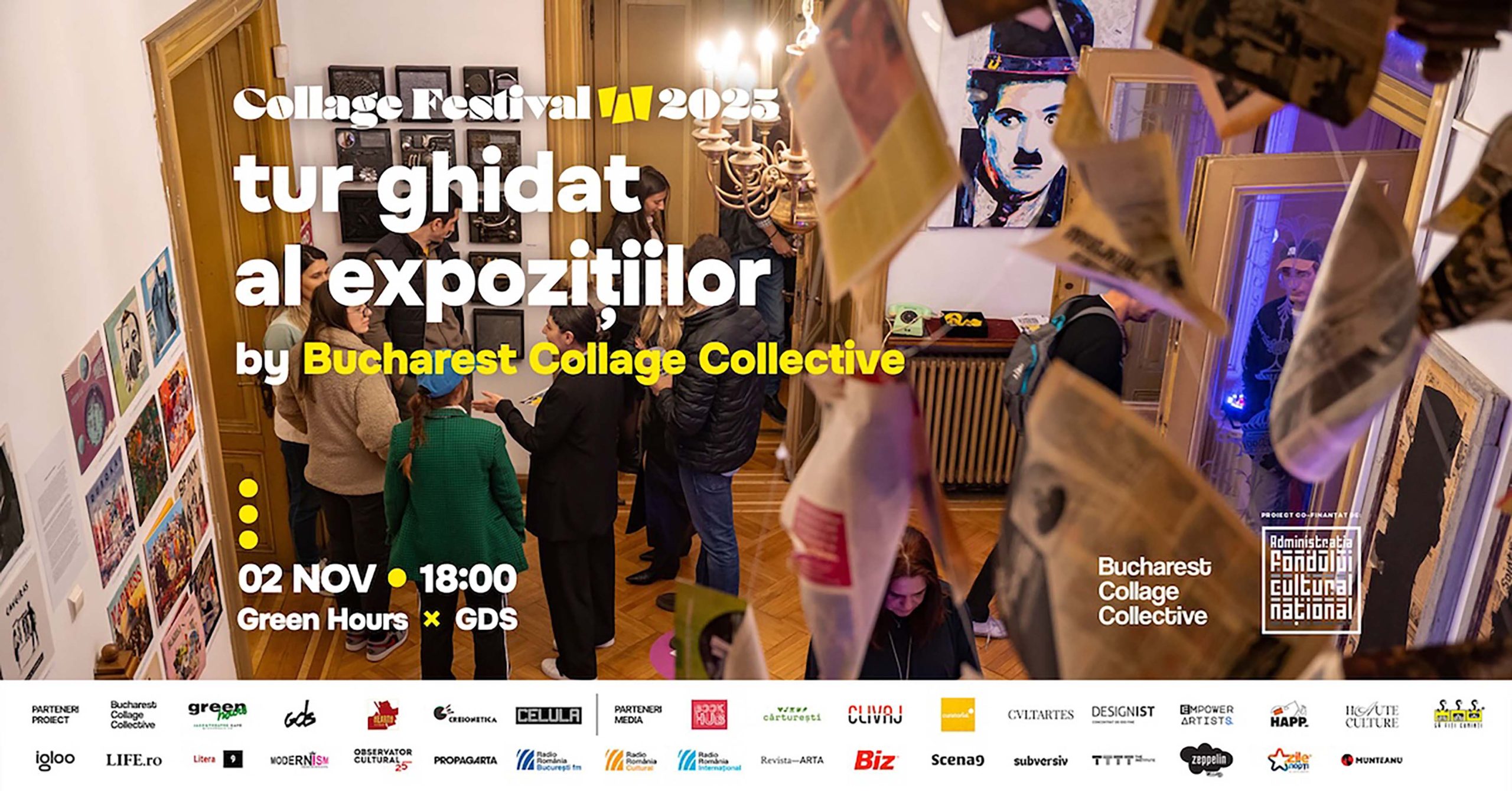 Tur ghidat în expozițiile Collage Festival & concert Alex Ștefănescu pe 2 noiembrie 2025 la Green Hours. Expoziția poate fi vizitată până pe 25 noiembrie 2025