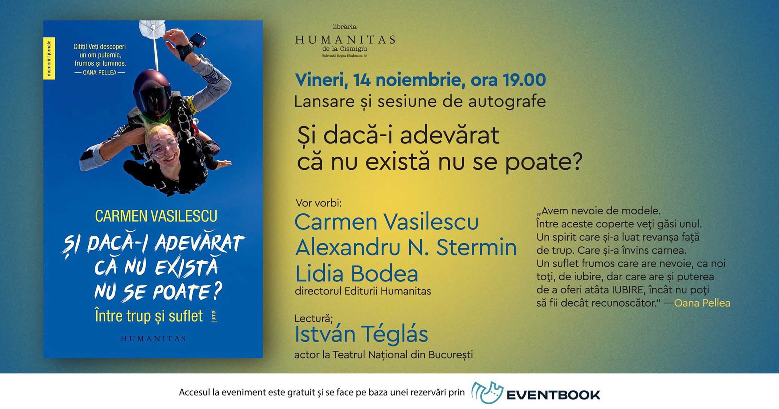 &bdquo;Și dacă-i adevărat că nu există nu se poate? &Icirc;ntre trup și suflet&rdquo;, lansare de carte la Librăria Humanitas Cișmigiu
