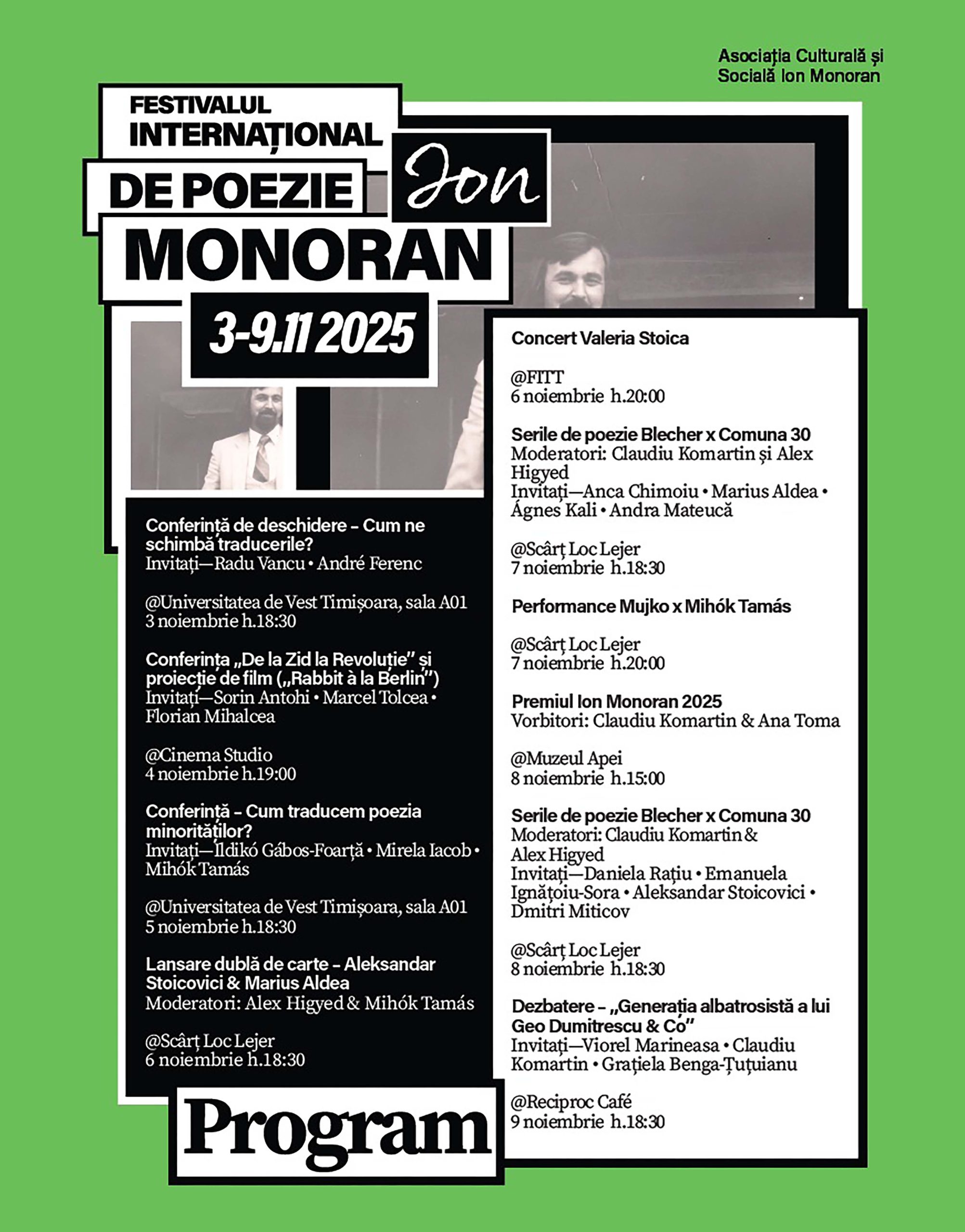 Festivalul Internațional de Poezie Ion Monoran – Ediția a VII-a, la Timișoara