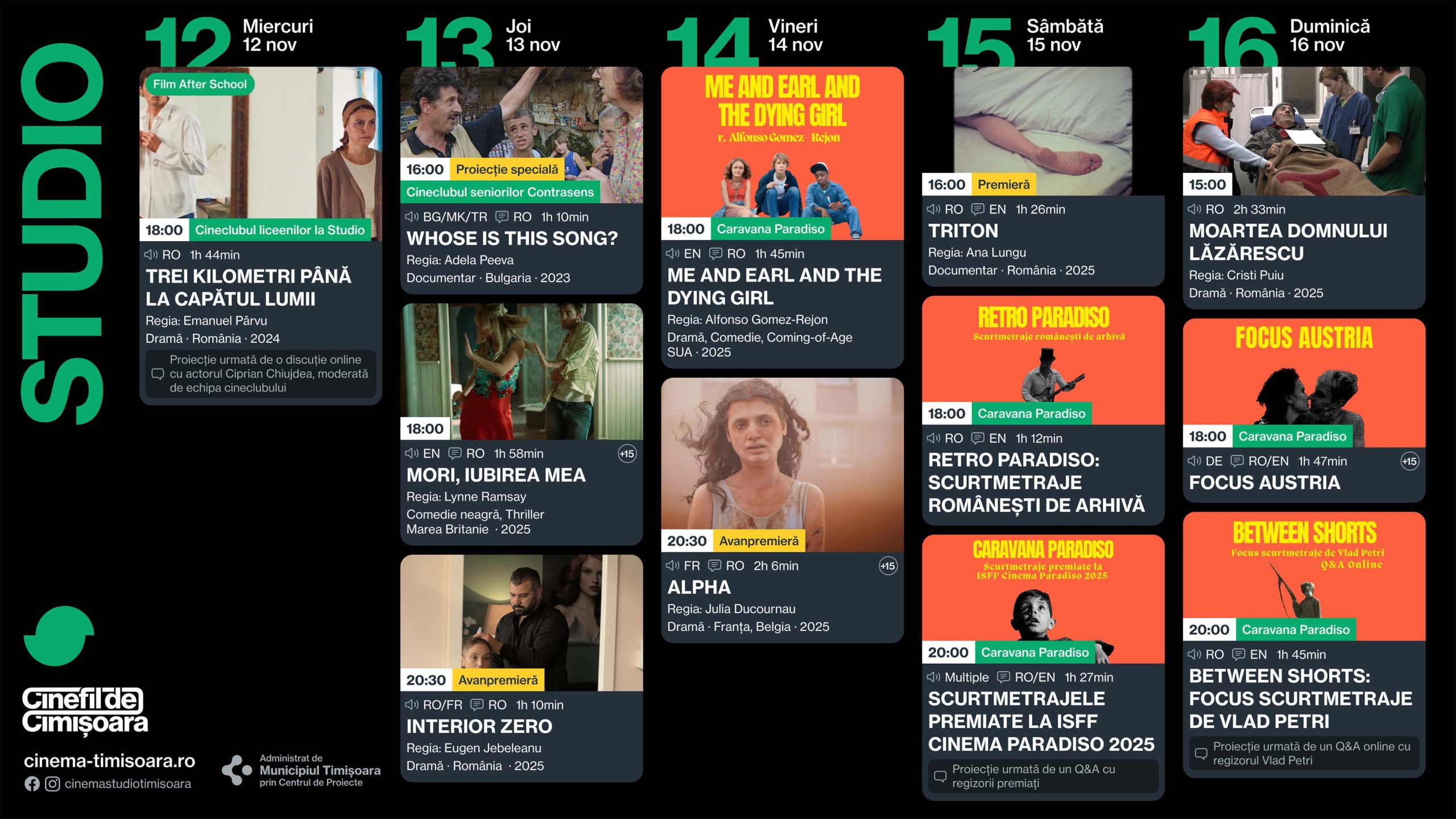 Programul săptămânii 12 – 16 noiembrie la Cinema Victoria, Cinema Timiș și Cinema Studio