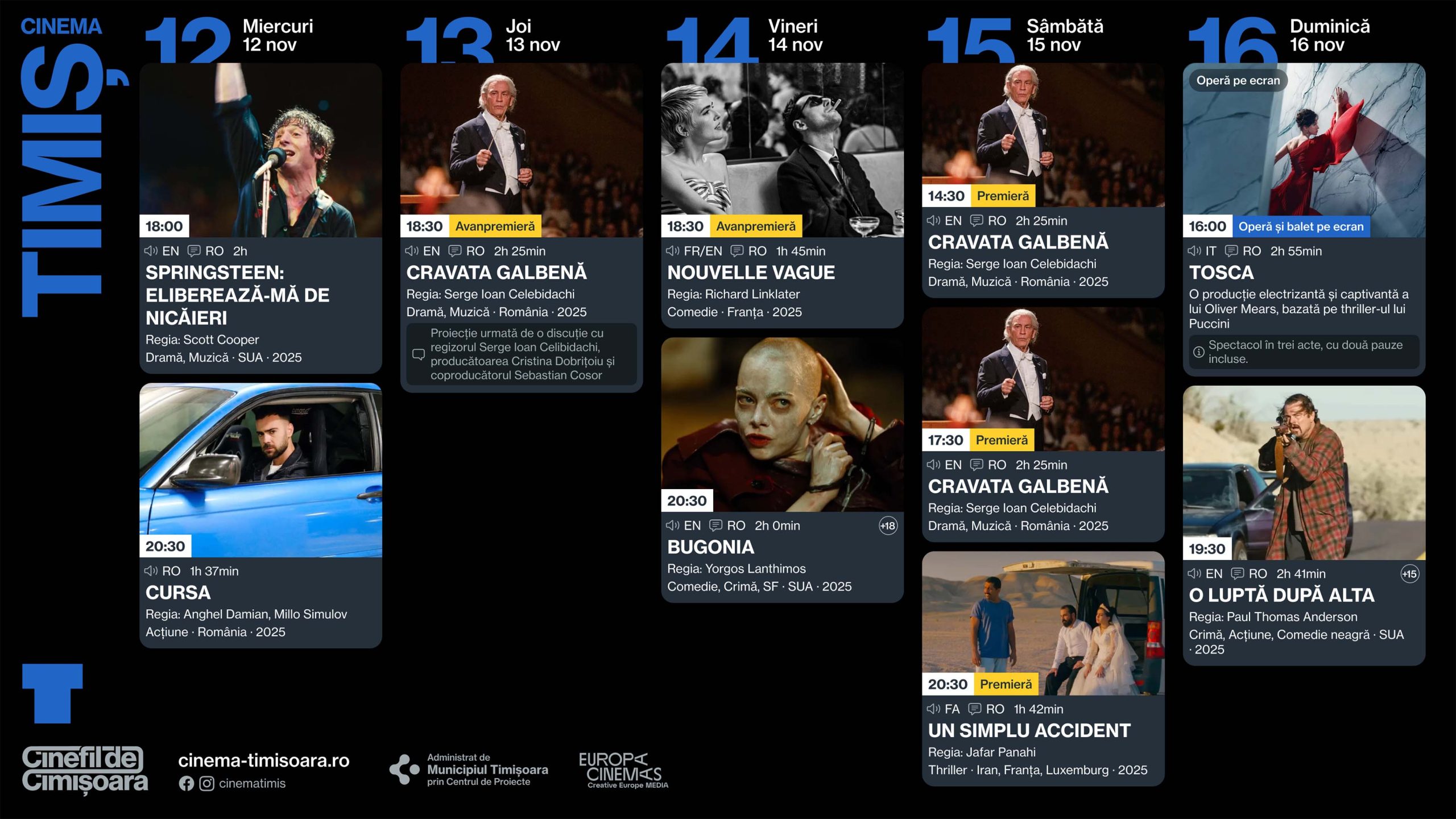Programul săptămânii 12 – 16 noiembrie la Cinema Victoria, Cinema Timiș și Cinema Studio