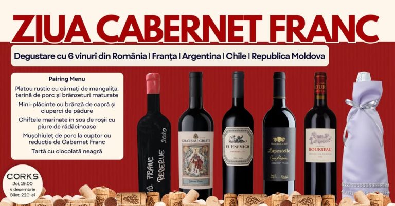 Cabernet Franc Day | Degustare de 6 Cab Franc & Food Pairing @ Corks Cozy Bar