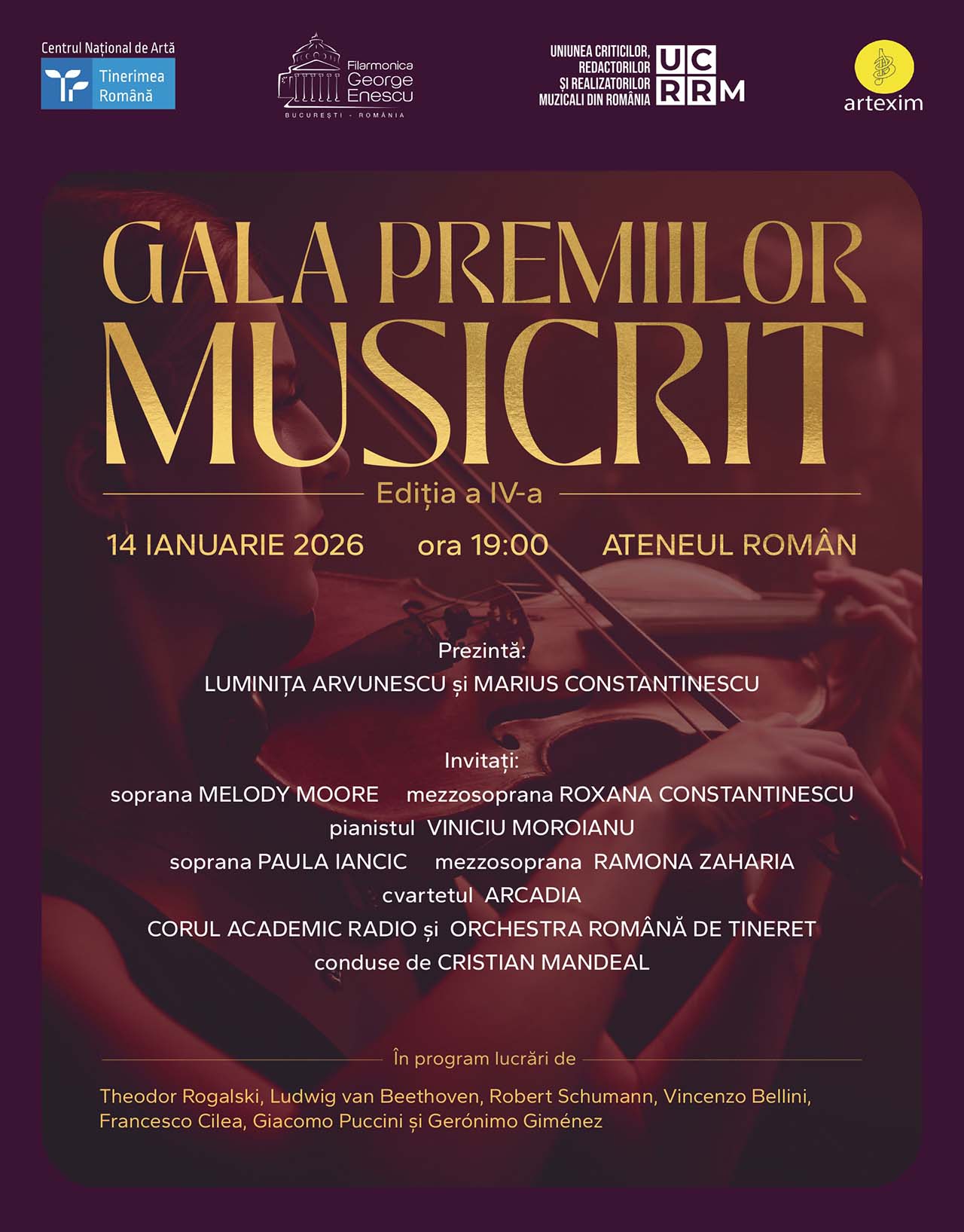 Cea de-a IV-a ediție a GALEI PREMIILOR MUSICRIT pe scena Ateneului Rom&acirc;n