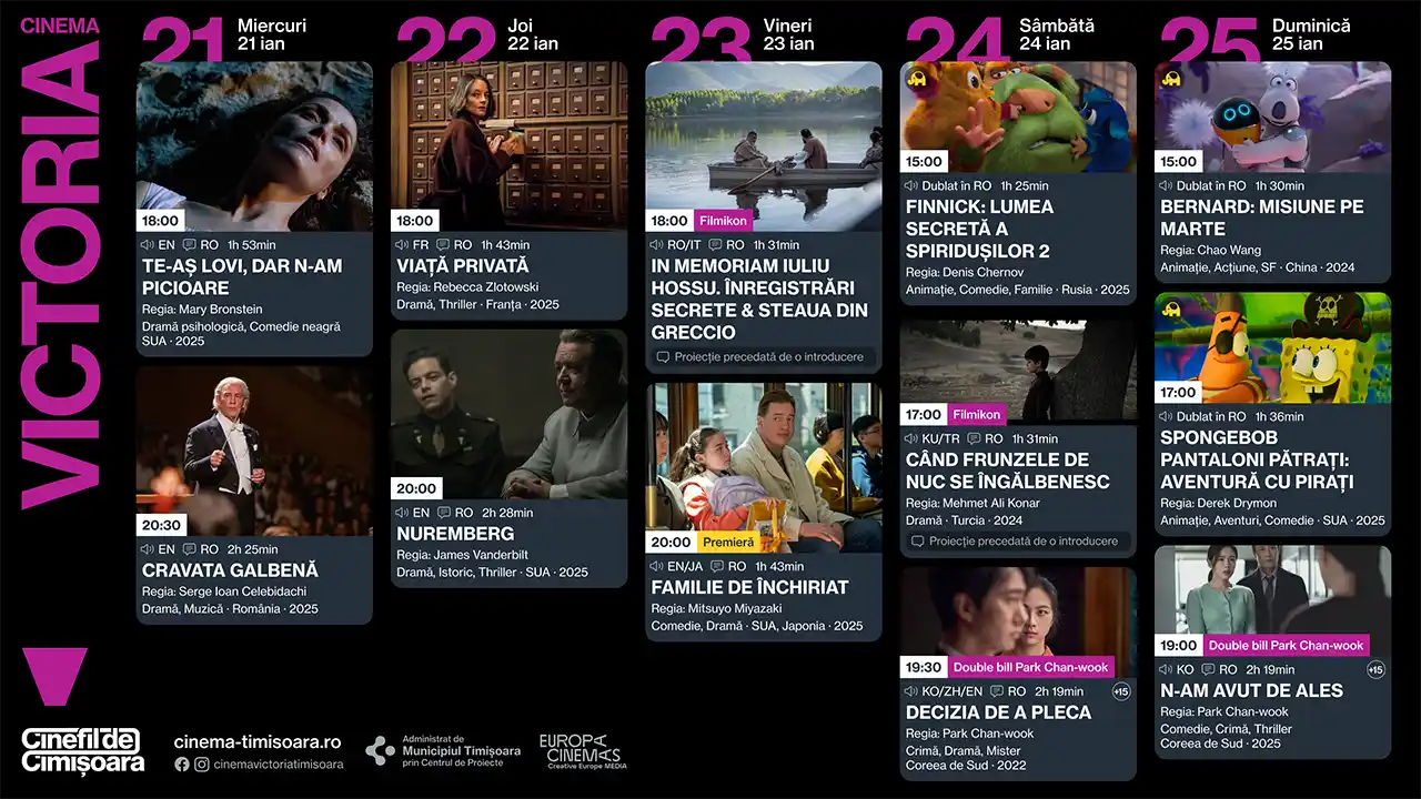 Program Cinema Studio Timișoara Program Cinema Victoria Timișoara