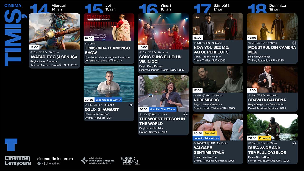 Programul săptămânii 14–18 ianuarie la cinematografele din Timișoara