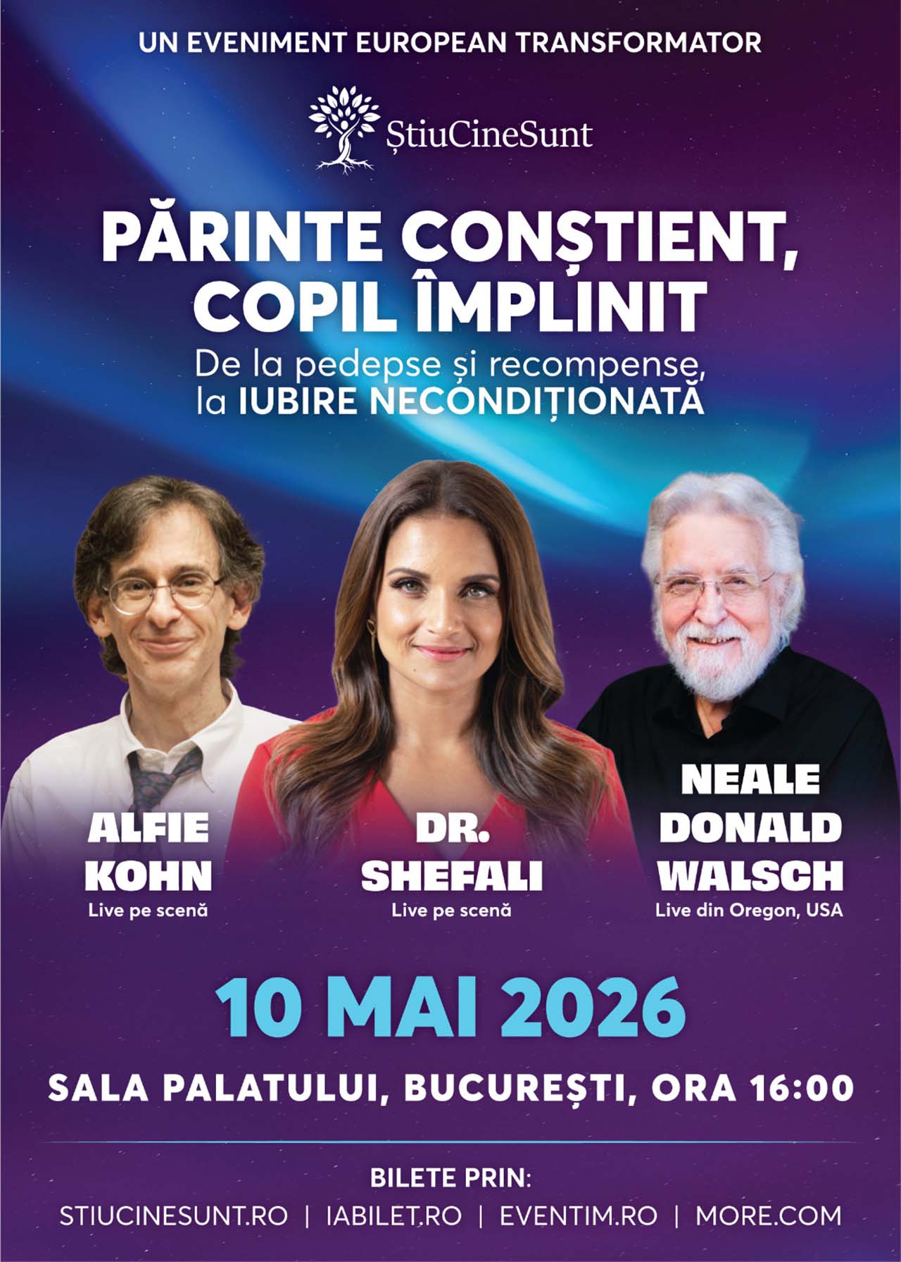 În premieră în România: trei dintre cele mai influente voci ale parentingului mondial, se reunesc la Sala Palatului, în conferința PĂRINTE CONȘTIENT, COPIL ÎMPLINIT - De la pedepse și recompense la iubire necondiționată