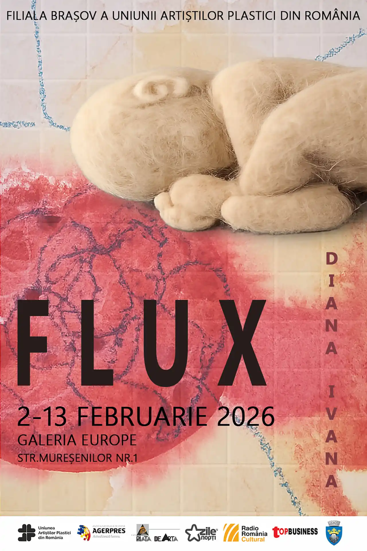 FLUX – Manifest Invers este titlul expoziției semnate de Diana Ivana, găzduită de Galeria Europe, în perioada 2–13 februarie 2026. Expoziția „FLUX – Manifest Invers”, la Galeria Europe din Brașov