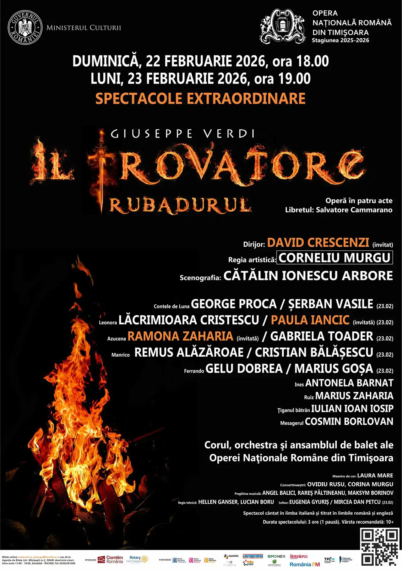 „Trubadurul” de Giuseppe Verdi, în februarie 2026 la Opera Națională Română din Timișoara