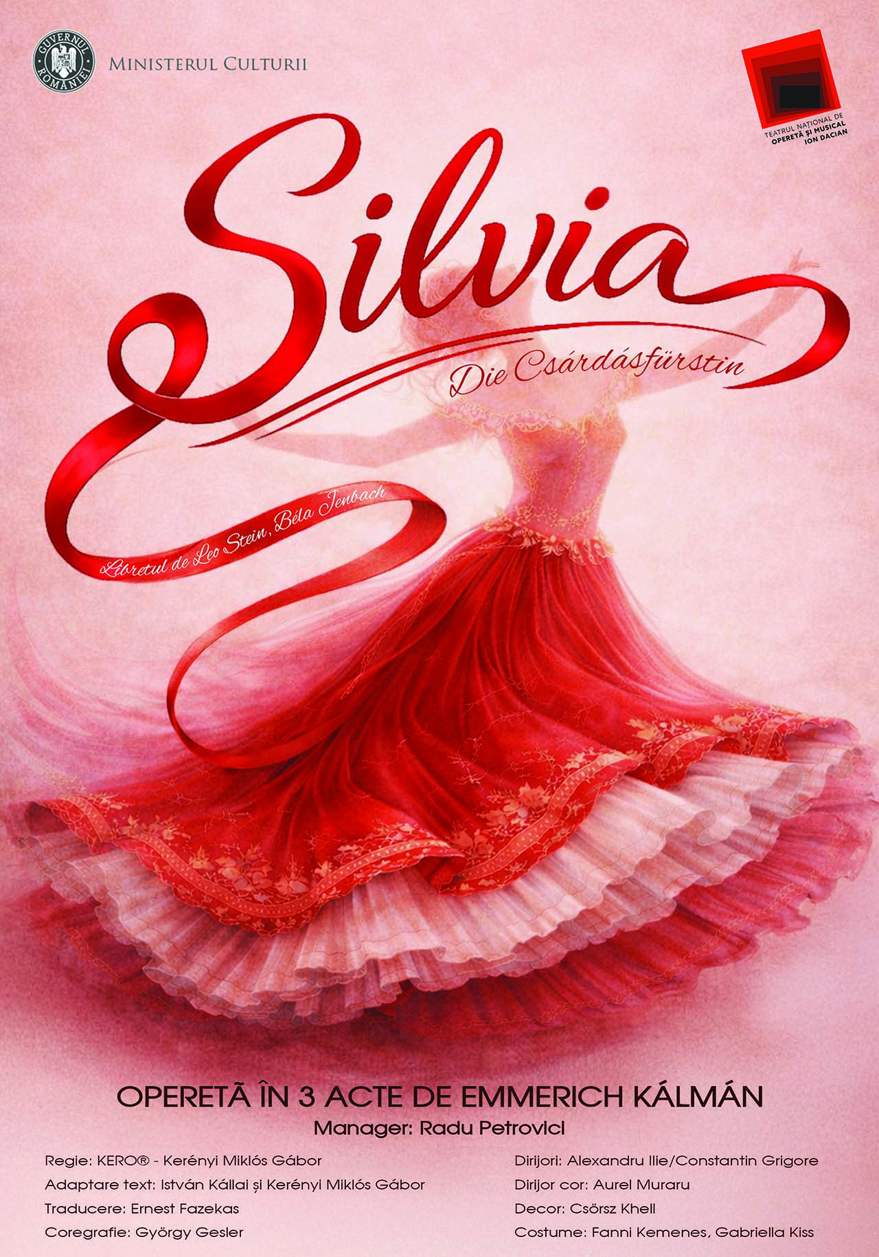 Teatrul Național de Operetă și Musical &bdquo;Ion Dacian&rdquo; anunță premiera oficială a operetei Silvia (Prințesa Ceardașului) de Emmerich K&aacute;lm&aacute;n, unul dintre titlurile-emblemă ale genului, &icirc;n patru reprezentații consecutive, pe 26, 27, 28 și 29 martie