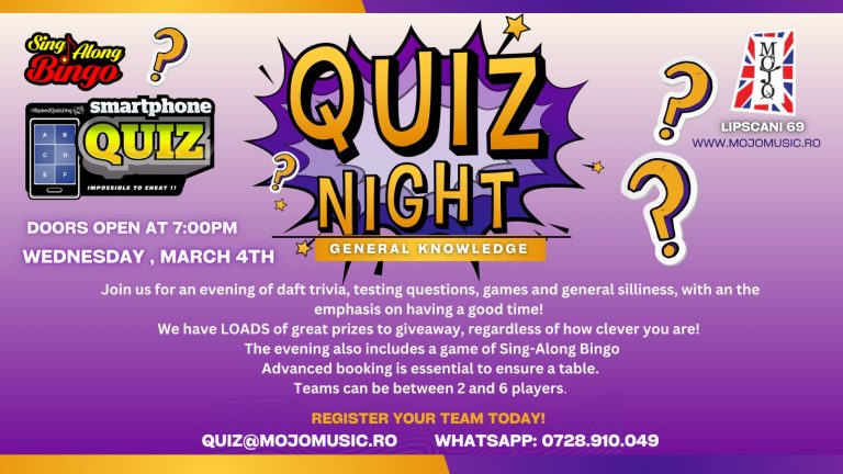 General Knowledge Speed Quiz with Sing Along Bingo @ Mojo