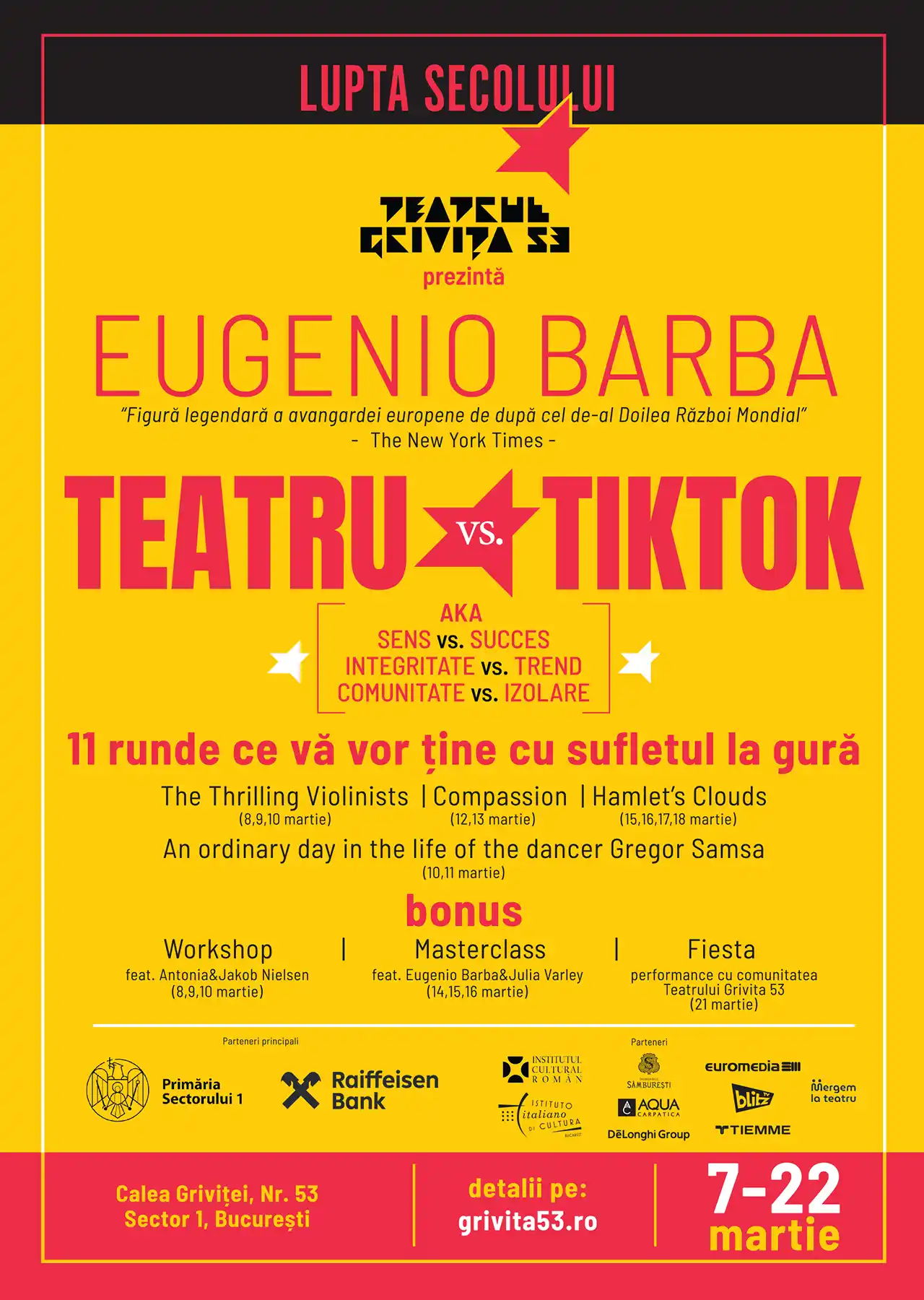 Regizorul Eugenio Barba și actorii de la Odin Teatret&nbsp;deschid stagiunea internațională a Teatrului Grivița 53
