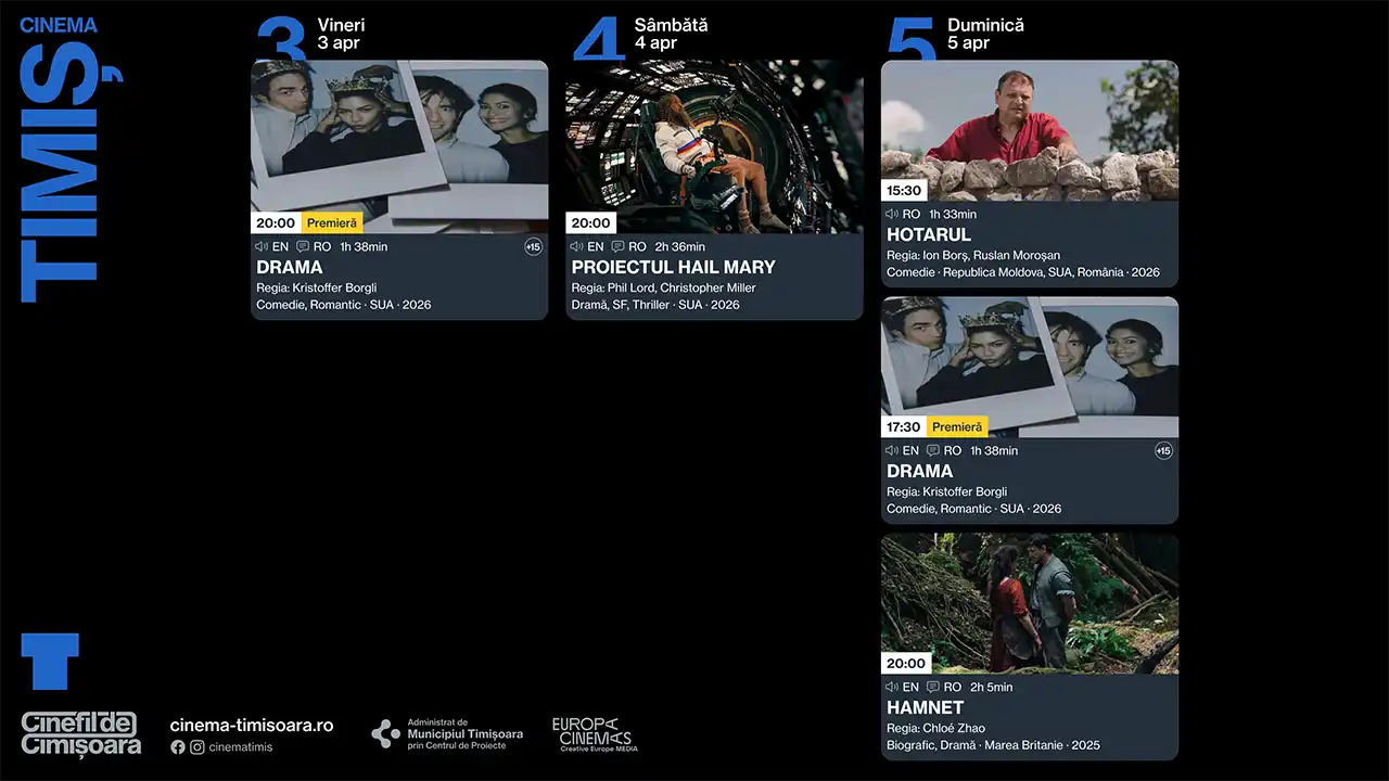 Program cinema: ce vezi în perioada 2–5 aprilie la Cinema Victoria, Timiș, Studio și Johnny