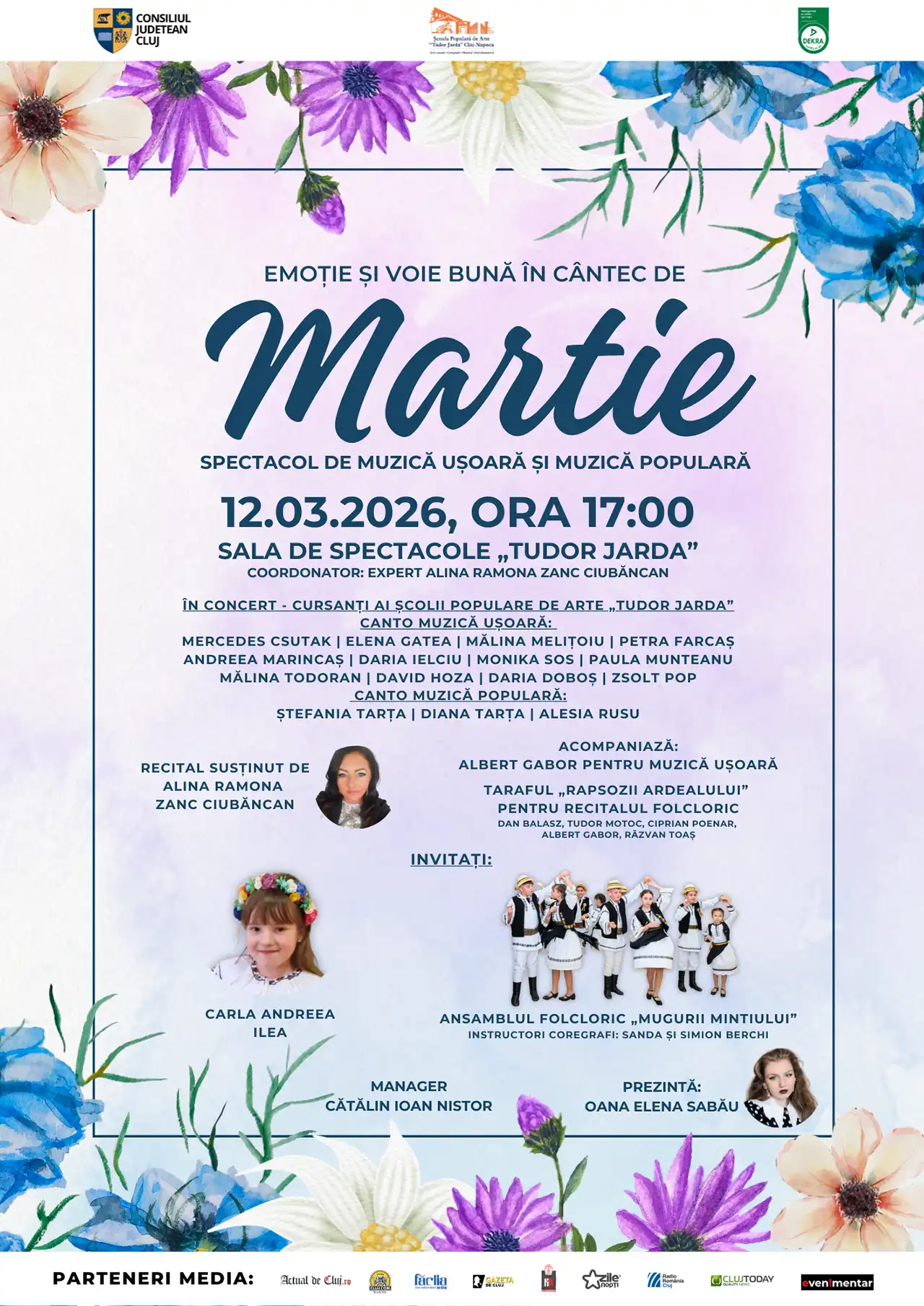 Spectacol de muzică ușoară și folclor &bdquo;Emoție și voie bună &icirc;n c&acirc;ntec de martie&rdquo;&nbsp;la Sala de Spectacole &rdquo;Tudor Jarda&rdquo;