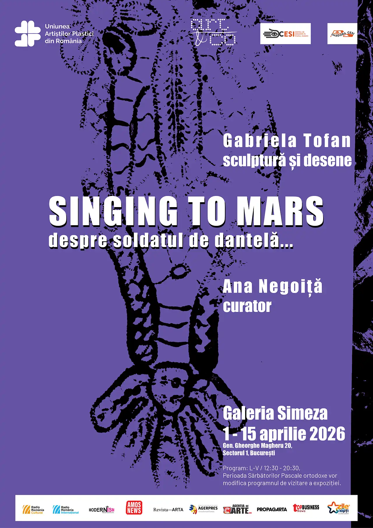 Vernisajul expoziției de sculptură și desen &bdquo;Singing to Mars &ndash; despre soldatul de dantelă&rdquo;, semnată de artista vizuală Gabriela Tofan