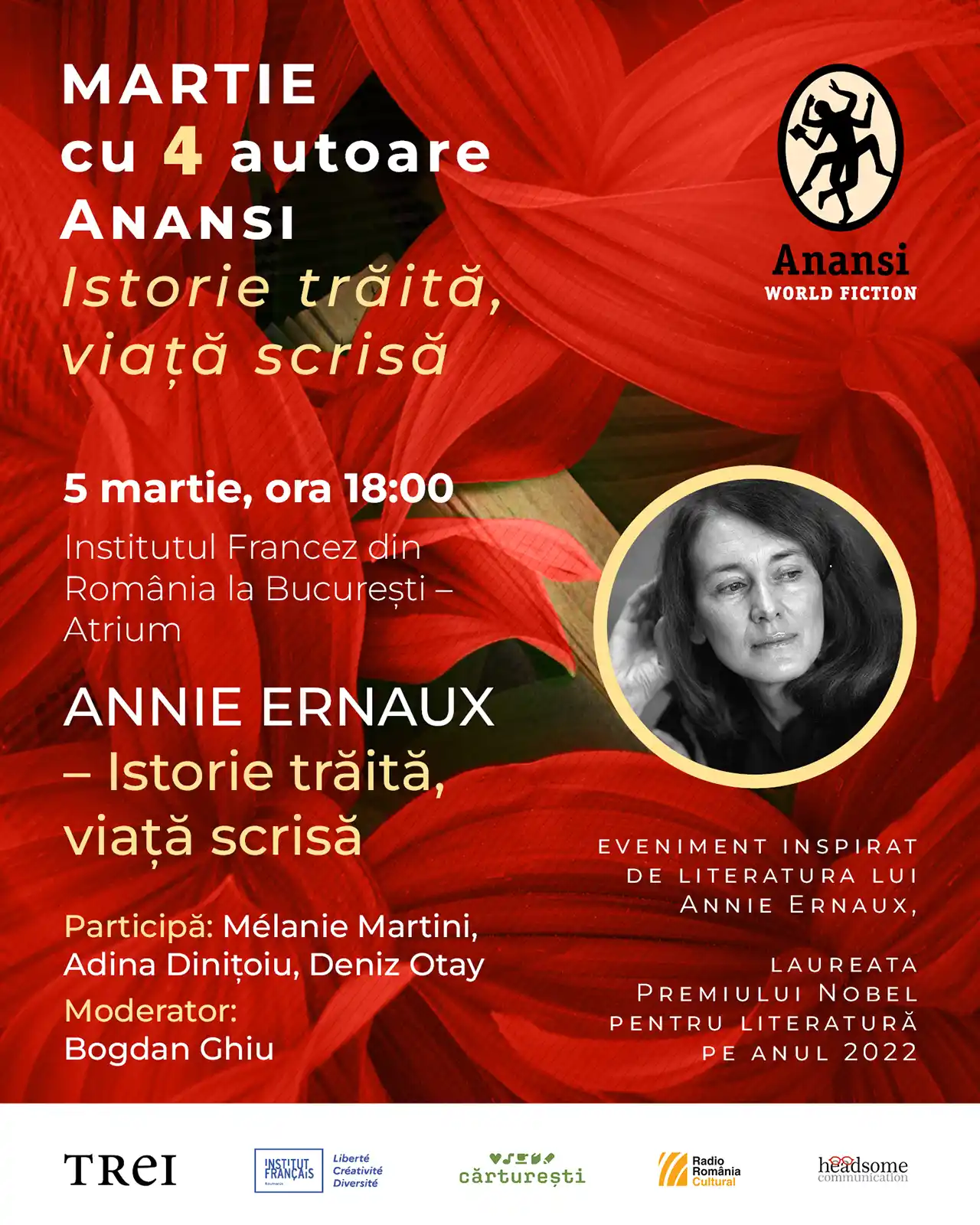 Literatura lui Annie Ernaux, laureata Nobelului literar din 2022, în centrul unui eveniment la București