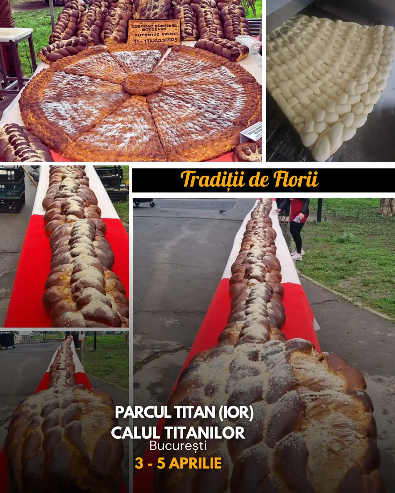 Record culinar și tradiție de Florii în Parcul IOR: cel mai lung cozonac din Capitală și un storceag gigant, la „Calul Titanilor”