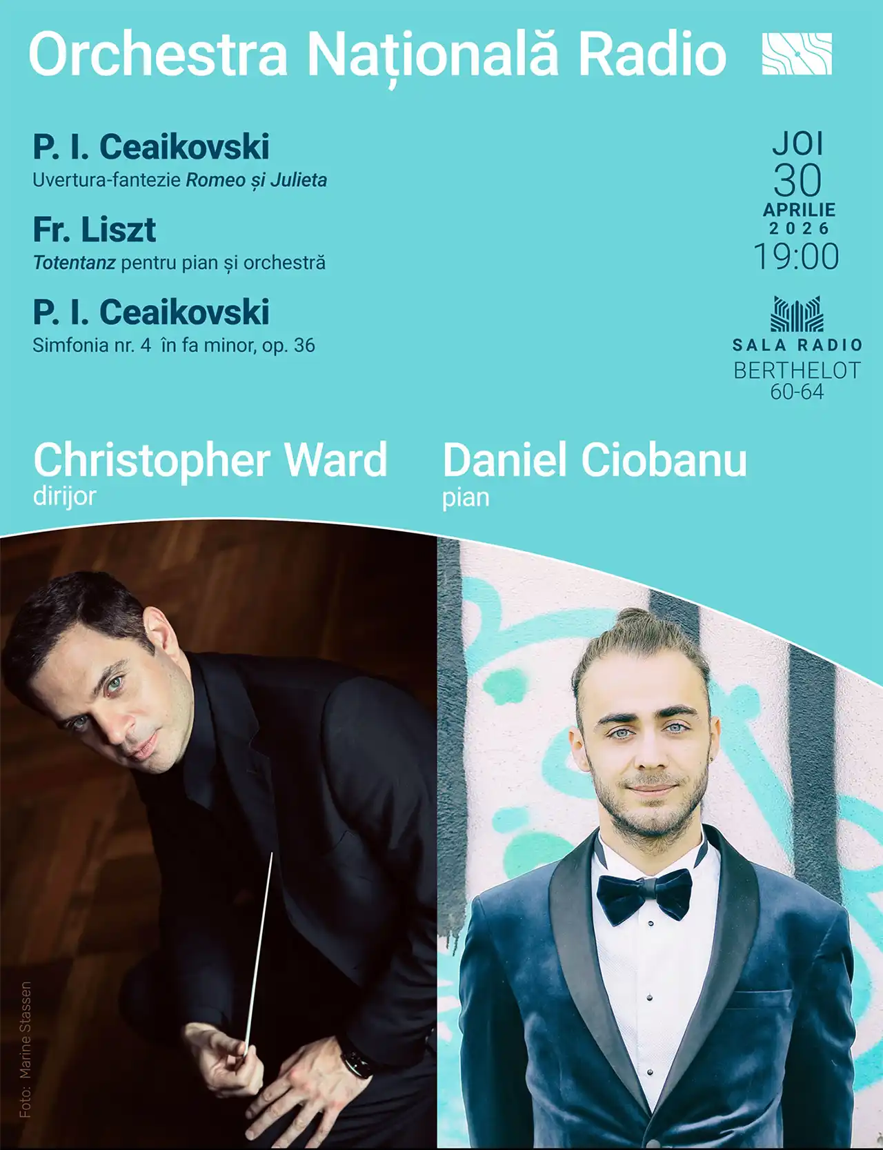 Seară romantică la Sala Radio:&nbsp;Ceaikovski și Liszt,&nbsp;cu dirijorul Christopher Ward și pianistul Daniel Ciobanu