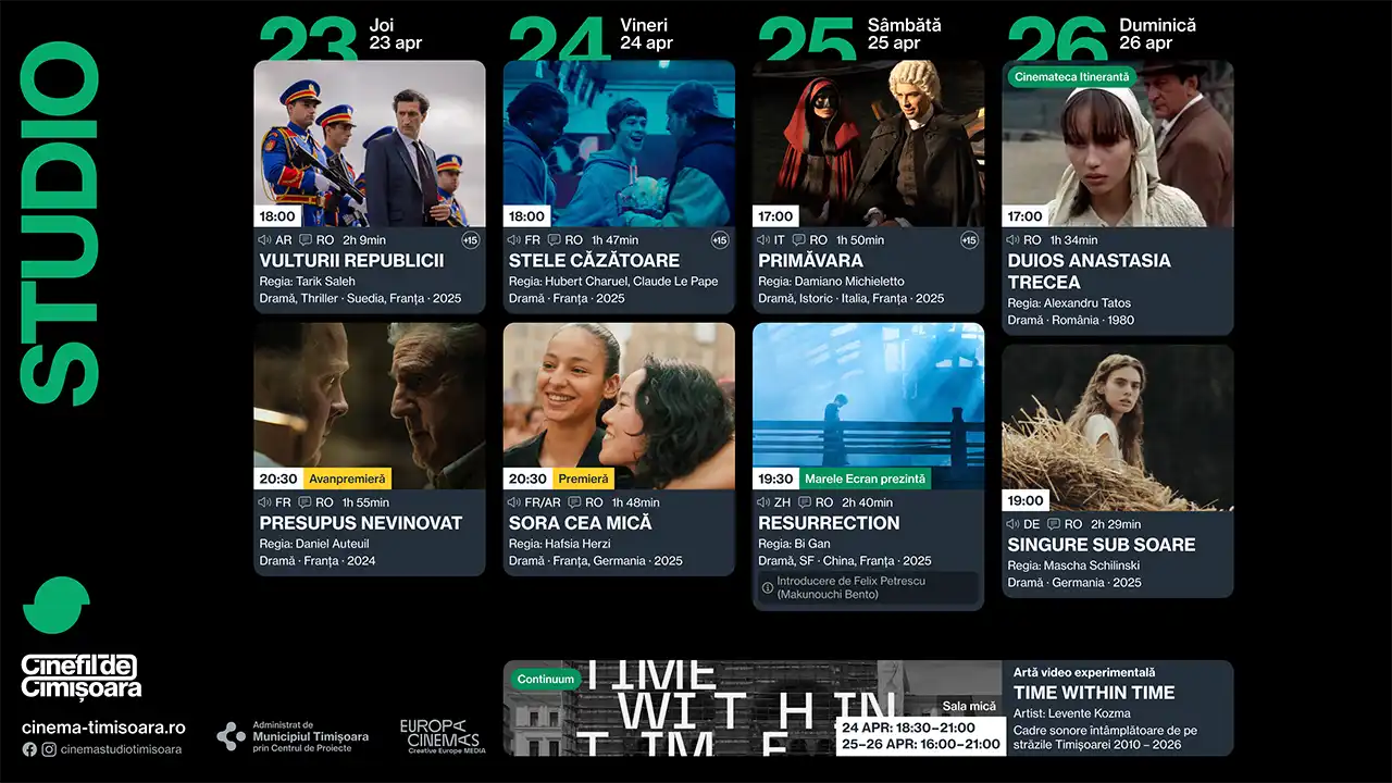 Program cinema Timișoara 22&ndash;26 aprilie: premiere, avanpremiere și evenimente speciale la Cinema Victoria, Timiș, Studio și Johnny