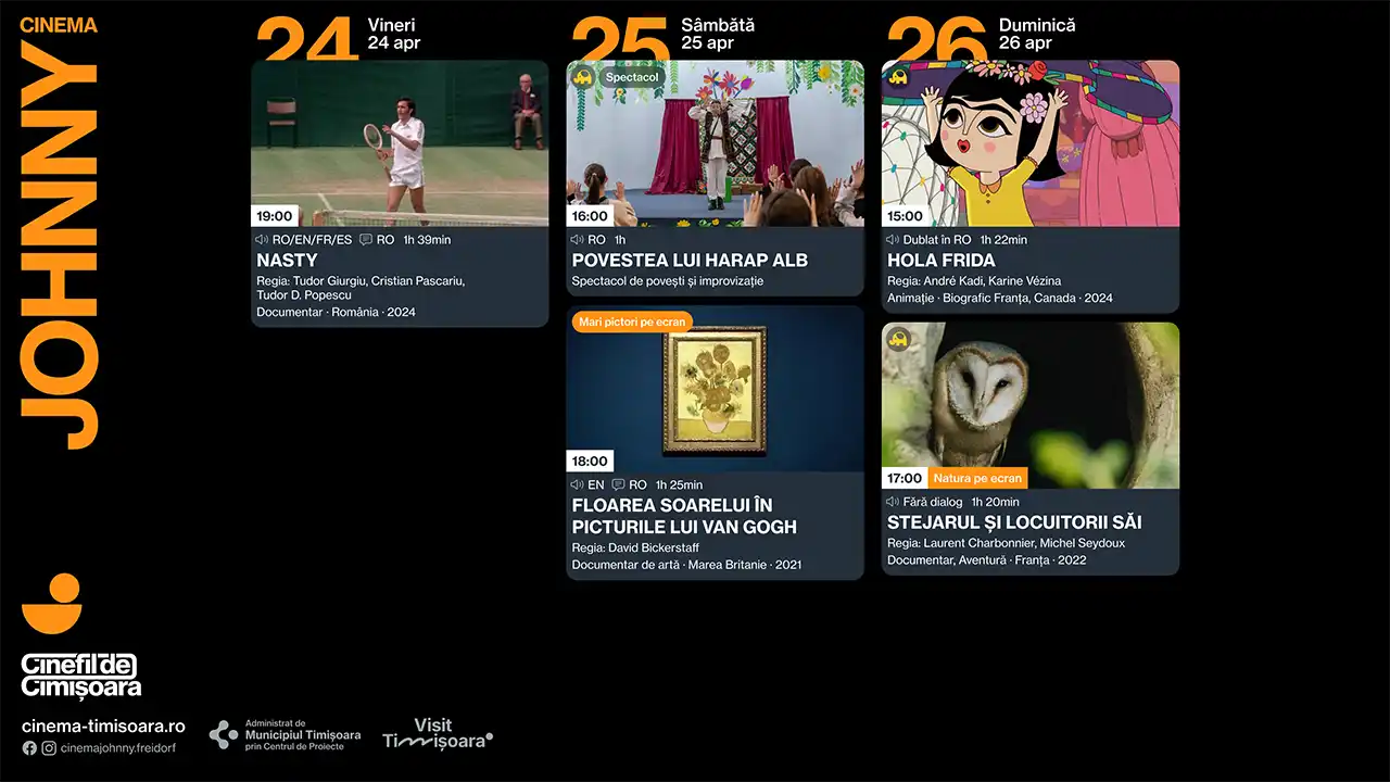 Program cinema Timișoara 22&ndash;26 aprilie: premiere, avanpremiere și evenimente speciale la Cinema Victoria, Timiș, Studio și Johnny