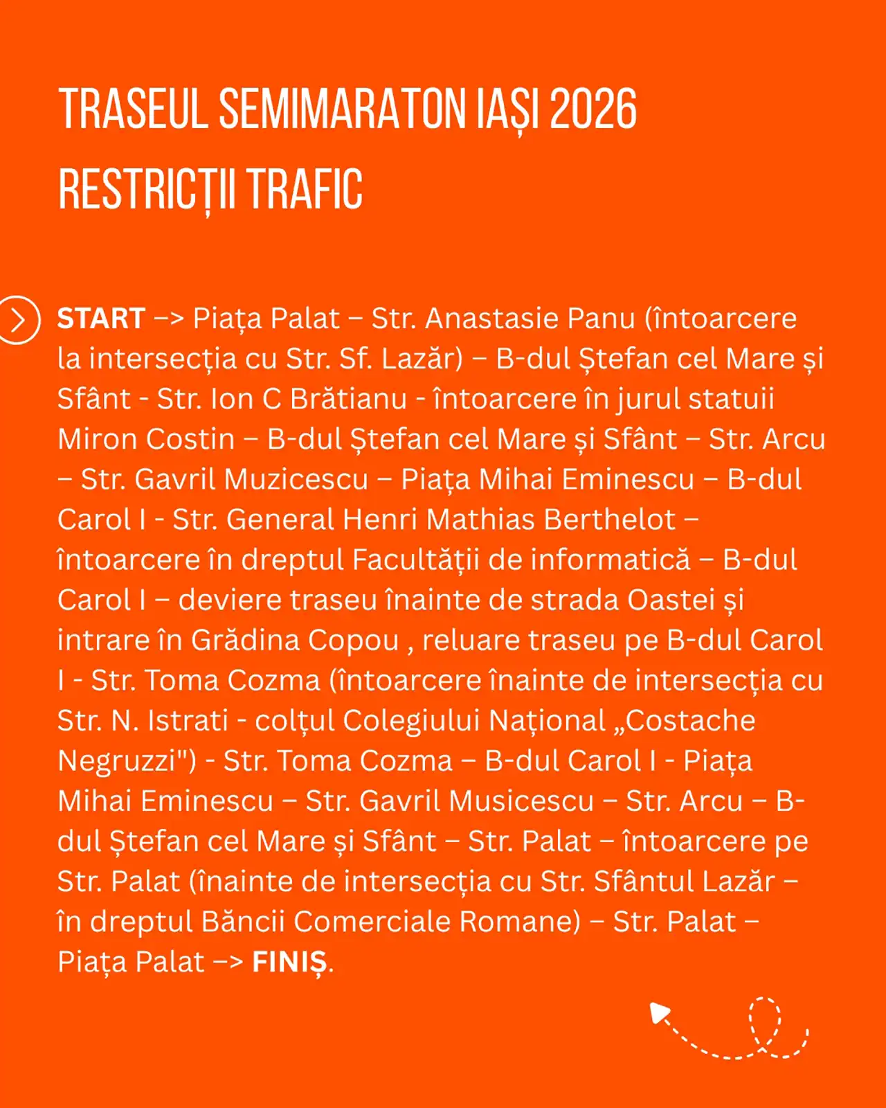 Semimaraton Iași 2026: traseu nou și restricții de trafic &icirc;n oraș&nbsp;