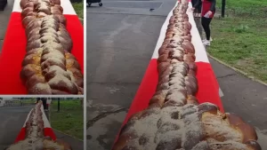 Record culinar și tradiție de Florii în Parcul IOR: cel mai lung cozonac din Capitală și un storceag gigant, la „Calul Titanilor”