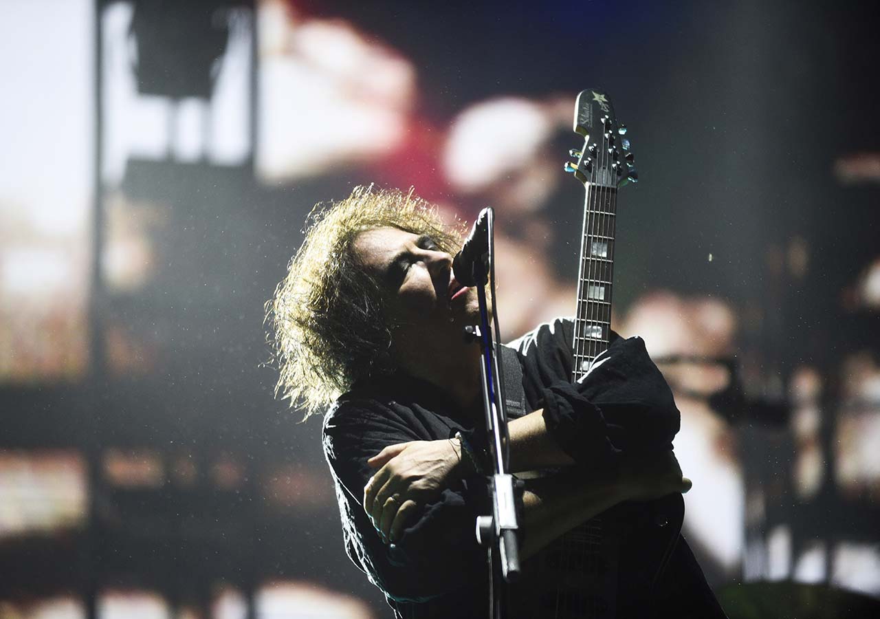 Novi Sad, Serbia - 04 July 2019: Performing of the Cure (Robert Smith at picture) at Main Stage at Exit festival. The 19th Exit festival with the theme of Tribe started at Petrovaradin fortress on 4th of July, 2019.
