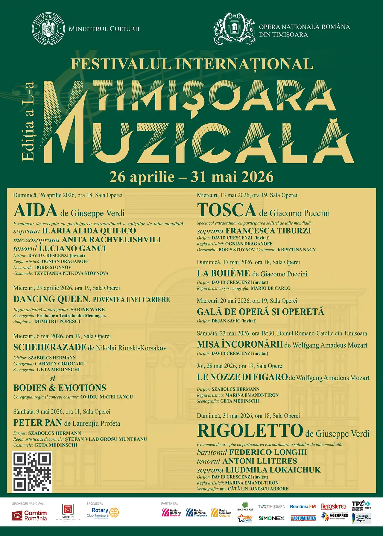 Festivalul „Timișoara Muzicală" – ediția a L-a: „Tosca" și „La Bohème" pe scena Operei Naționale Române din Timișoara