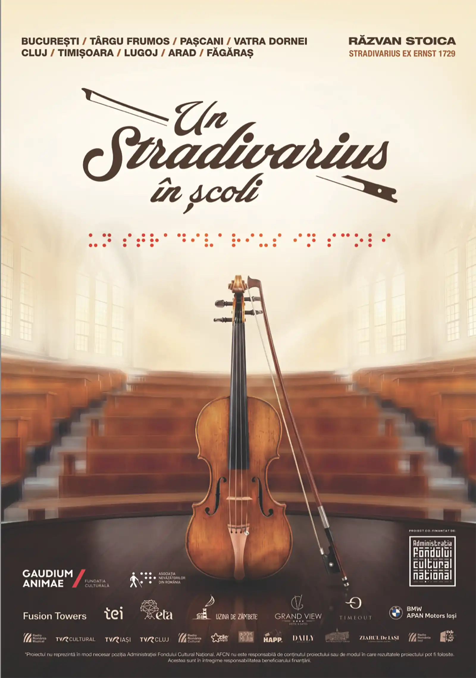 „Un Stradivarius în școli” – Ediția specială pentru copii deficienți de vedere și din orașe cu acces limitat la cultură ajunge la Făgăraș
