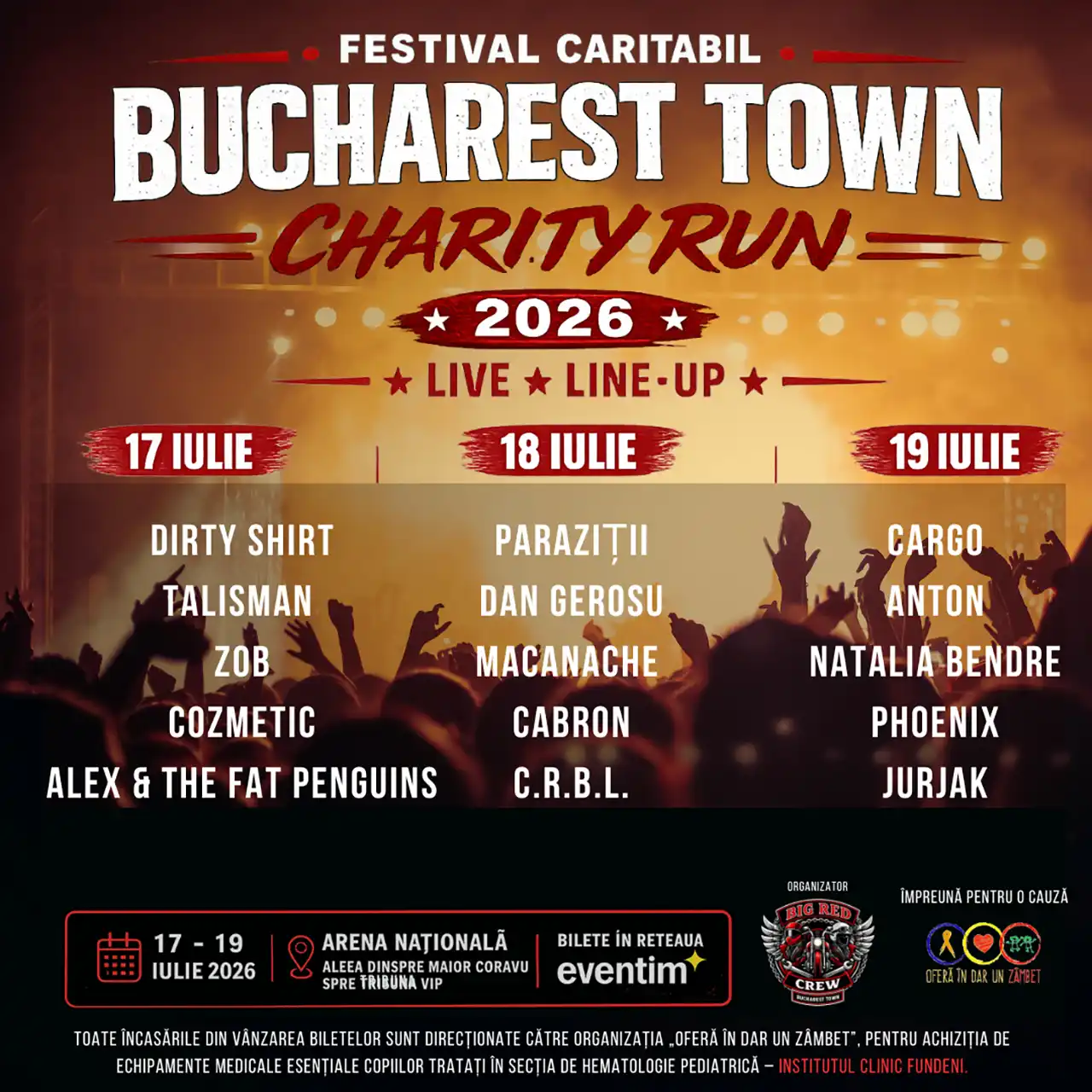 Bucharest Town Charity Run 2026: festival caritabil cu Paraziții, Phoenix și Cargo la Arena Națională, &icirc;n iulie