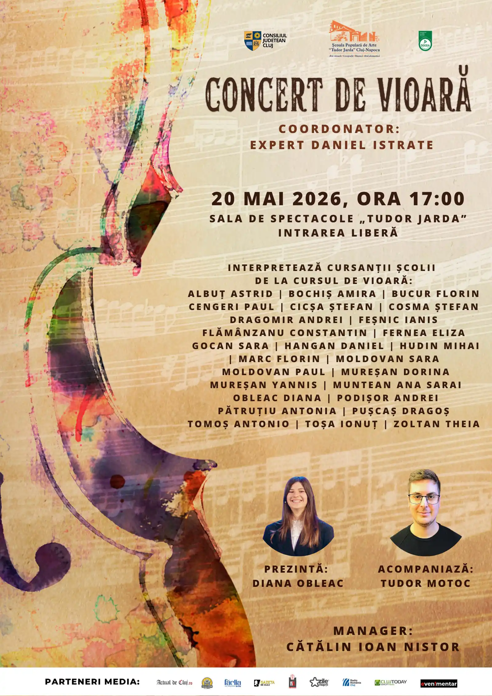 Concert de vioară la Sala de Spectacole „Tudor Jarda”