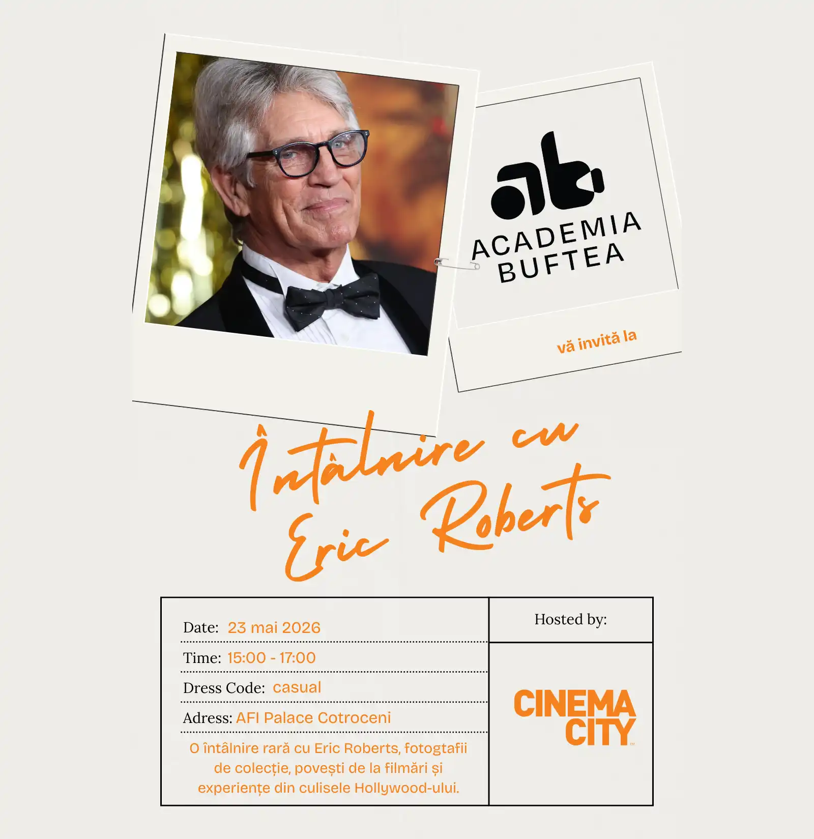 Celebrul actor american Eric Roberts vine &icirc;n Rom&acirc;nia pentru un film dedicat adolescenților