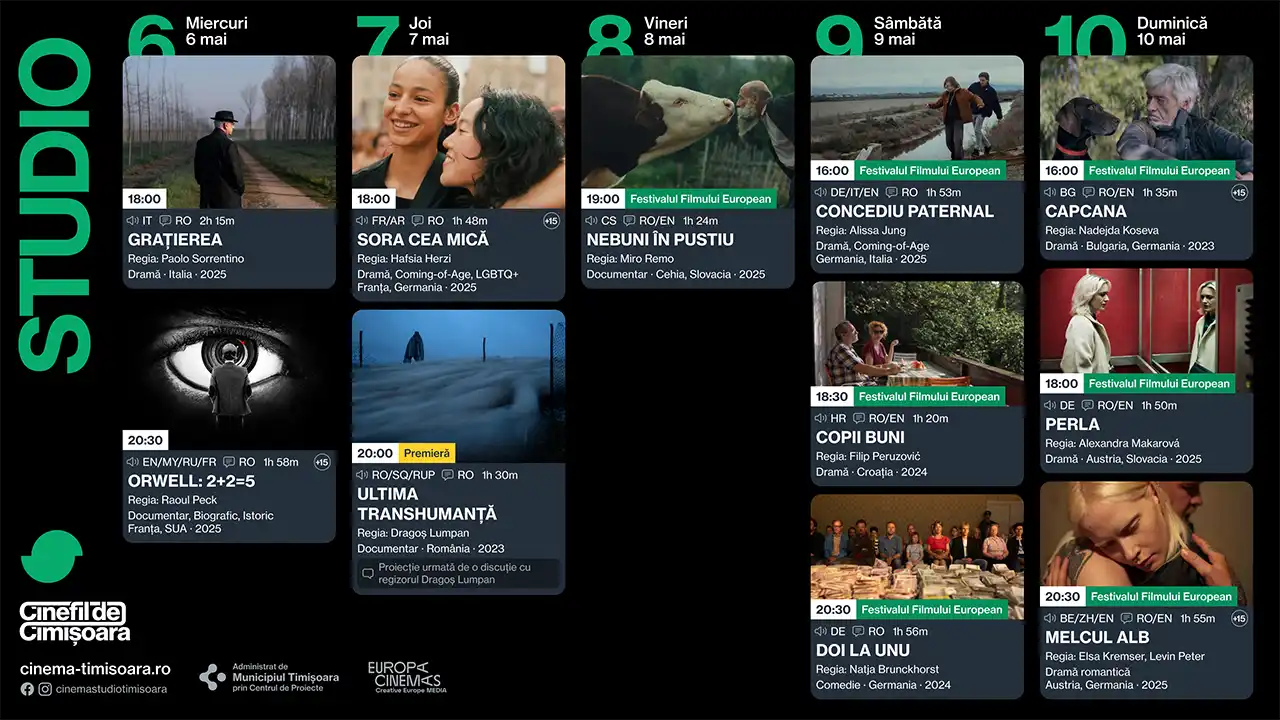 Ce filme rulează săptăm&acirc;na aceasta la Cinema Victoria, Cinema Timiș, Cinema Studio și Cinema Johnny (6&ndash;10 mai)