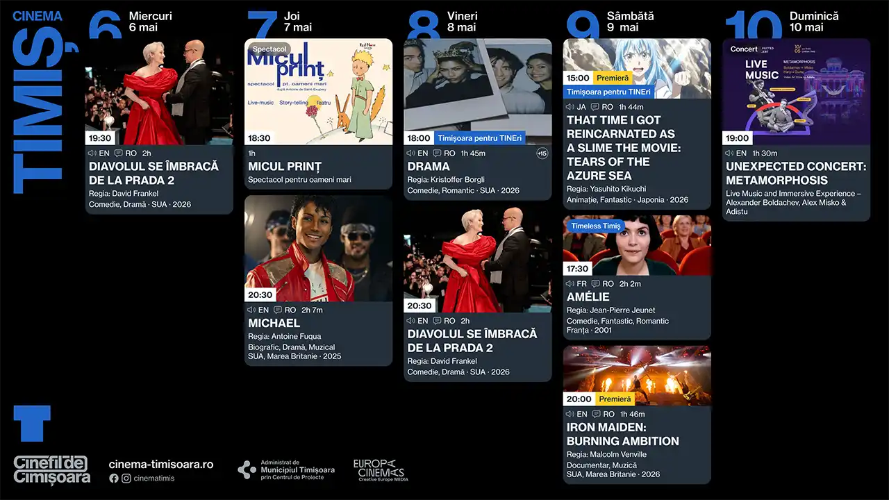 Ce filme rulează săptăm&acirc;na aceasta la Cinema Victoria, Cinema Timiș, Cinema Studio și Cinema Johnny (6&ndash;10 mai)