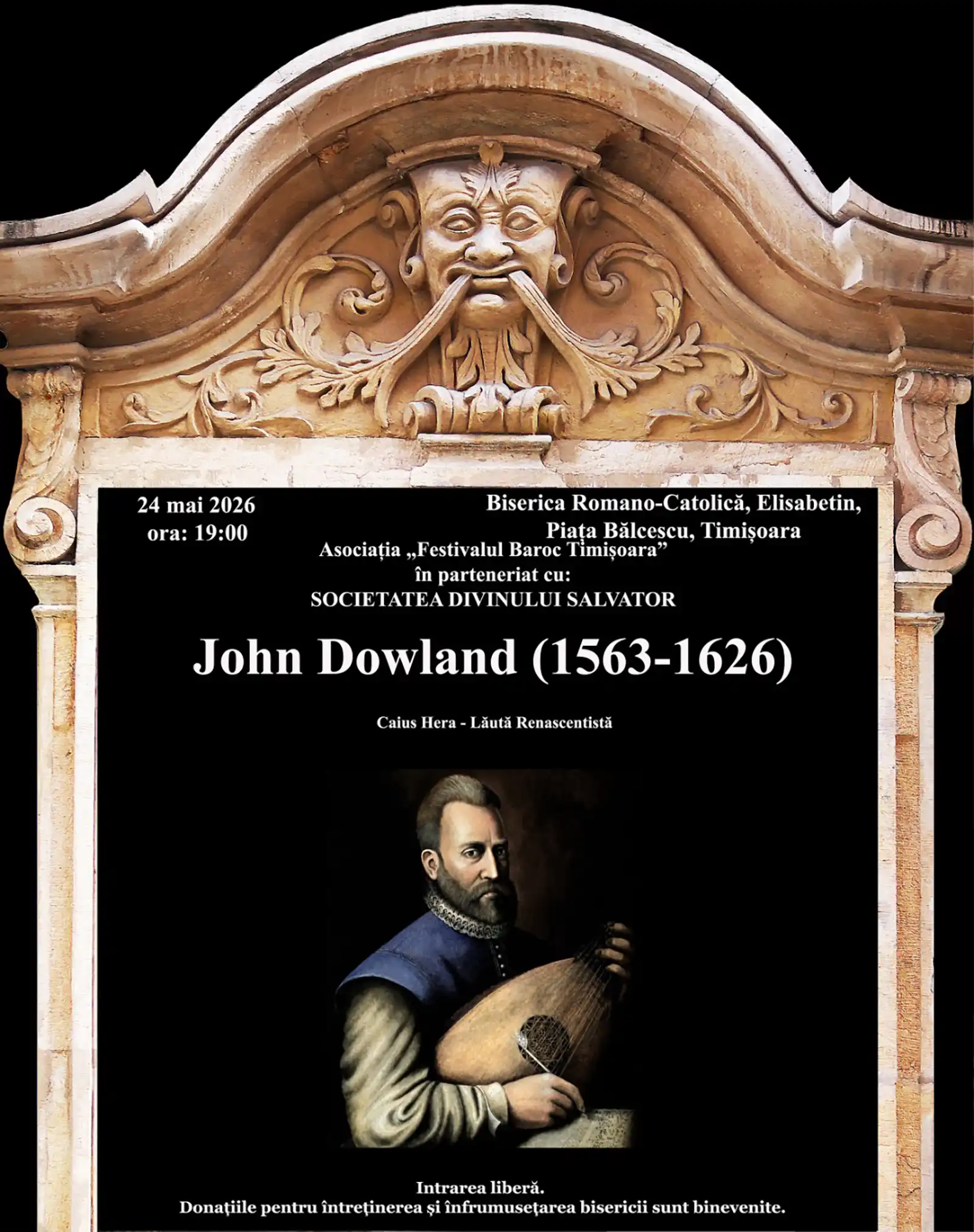 Muzica lui John Dowland va răsuna la Timișoara. Recital de lăută renascentistă susținut de Caius Hera