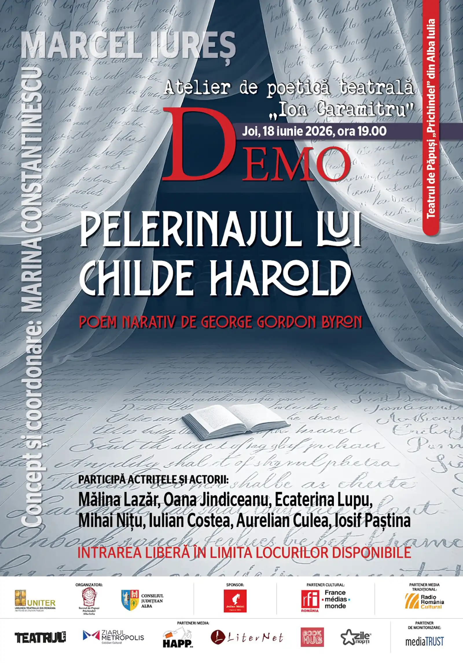 Atelierul de poetică teatrală &bdquo;Ion Caramitru&rdquo;: zile intense de lucru, expoziție Helmut St&uuml;rmer și DEMO cu intrare liberă pentru public la Alba Iulia