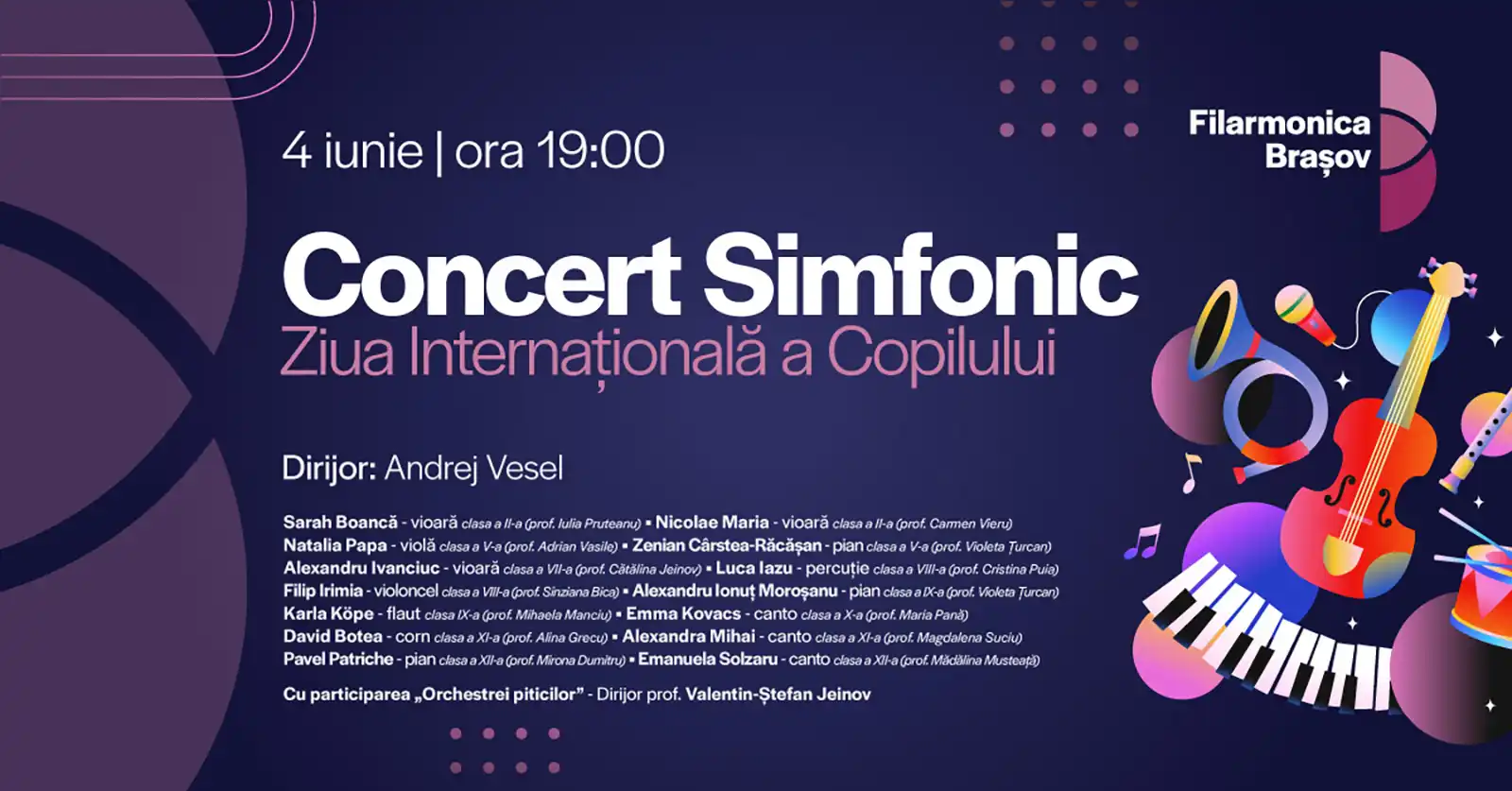 Filarmonica Brașov începe luna iunie cu muzică pentru copii și continuă cu evenimente de excepție