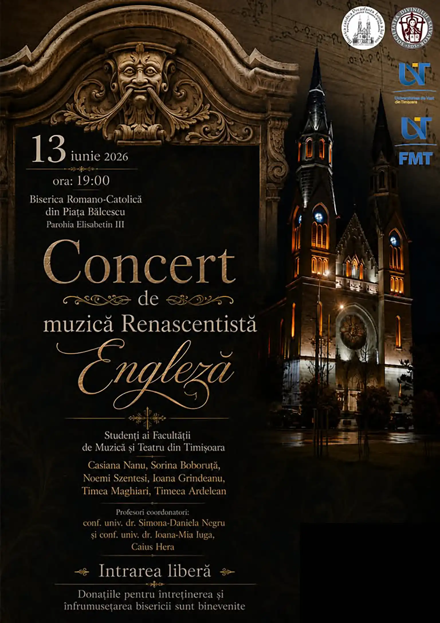 Seria concertelor de muzică veche continuă la Timișoara la Biserica din Piața Bălcescu