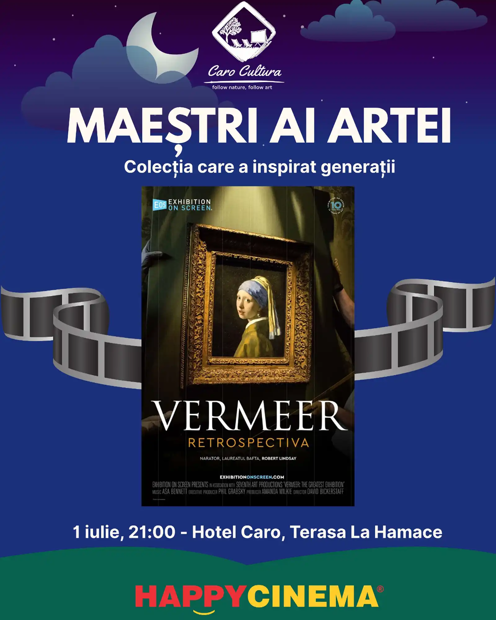 Arta prinde viață sub cerul liber: Happy Cinema și Caro Cultura aduc capodoperele marilor maeștri ai picturii pe terasa Hotelului Caro