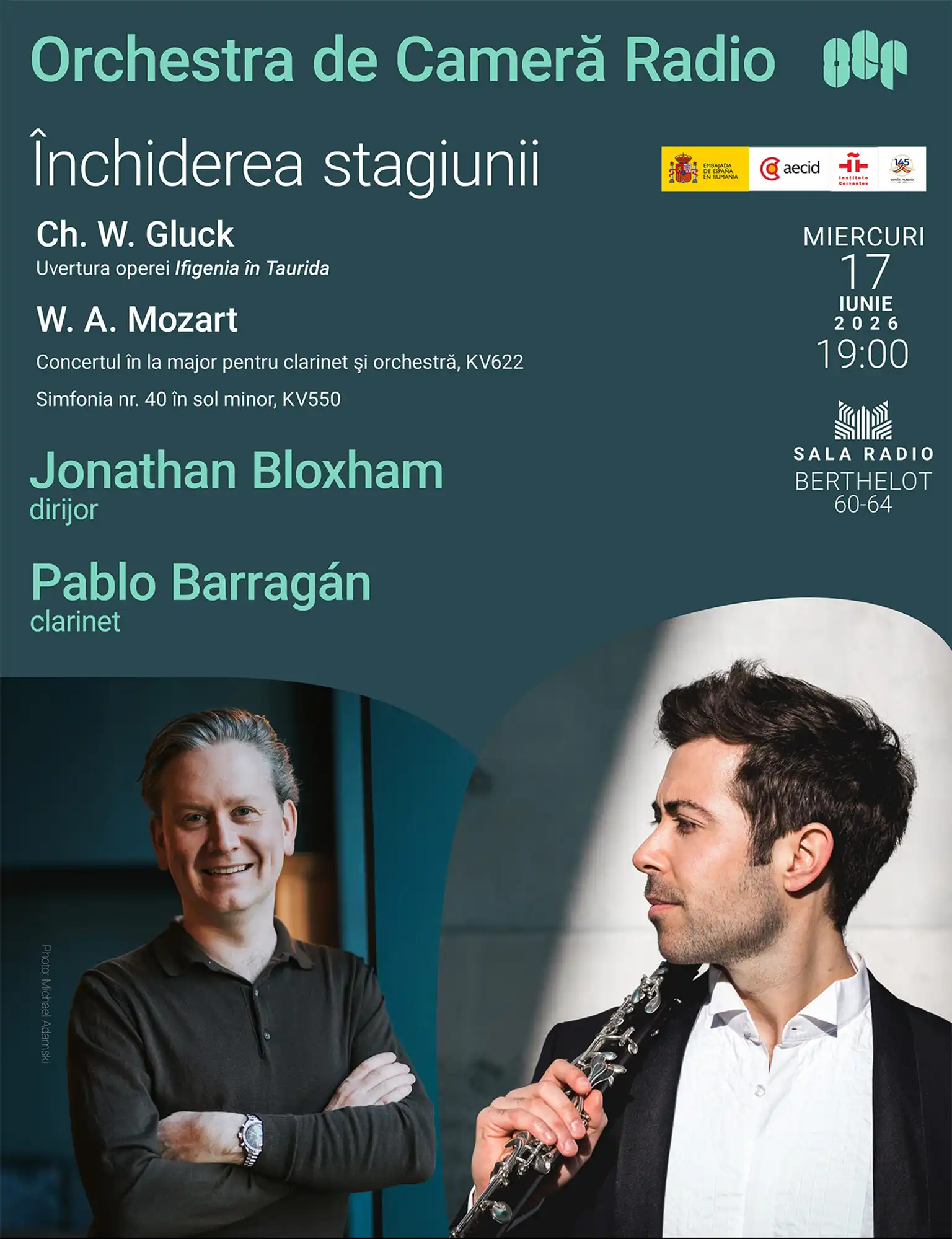 Dirijorul britanic Jonathan Bloxham și clarinetistul spaniol Pablo Barragán închid stagiunea Orchestrei de Cameră Radio