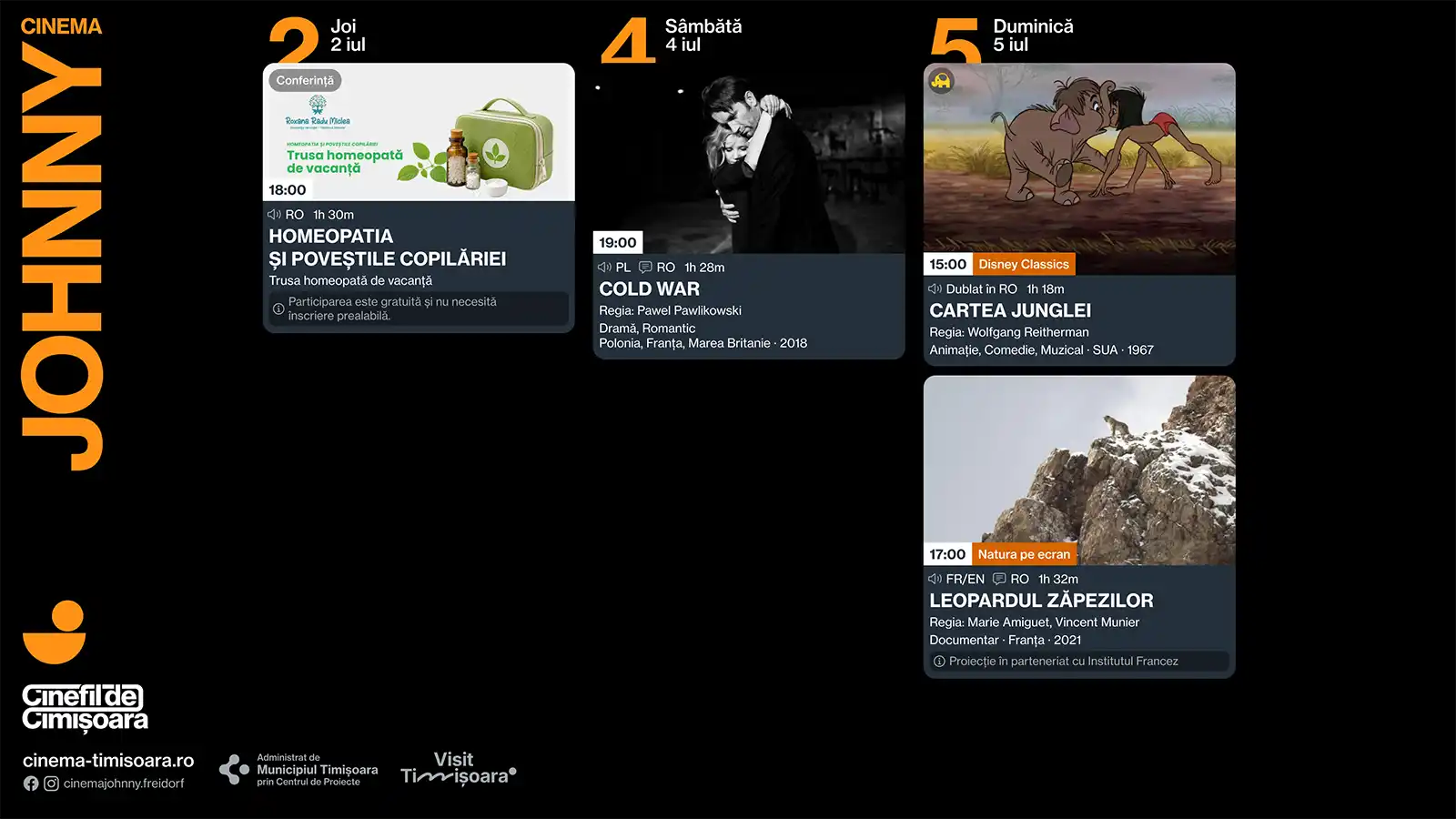 Programul saptamanii 2 - 5 iulie, la Cinema Johnny