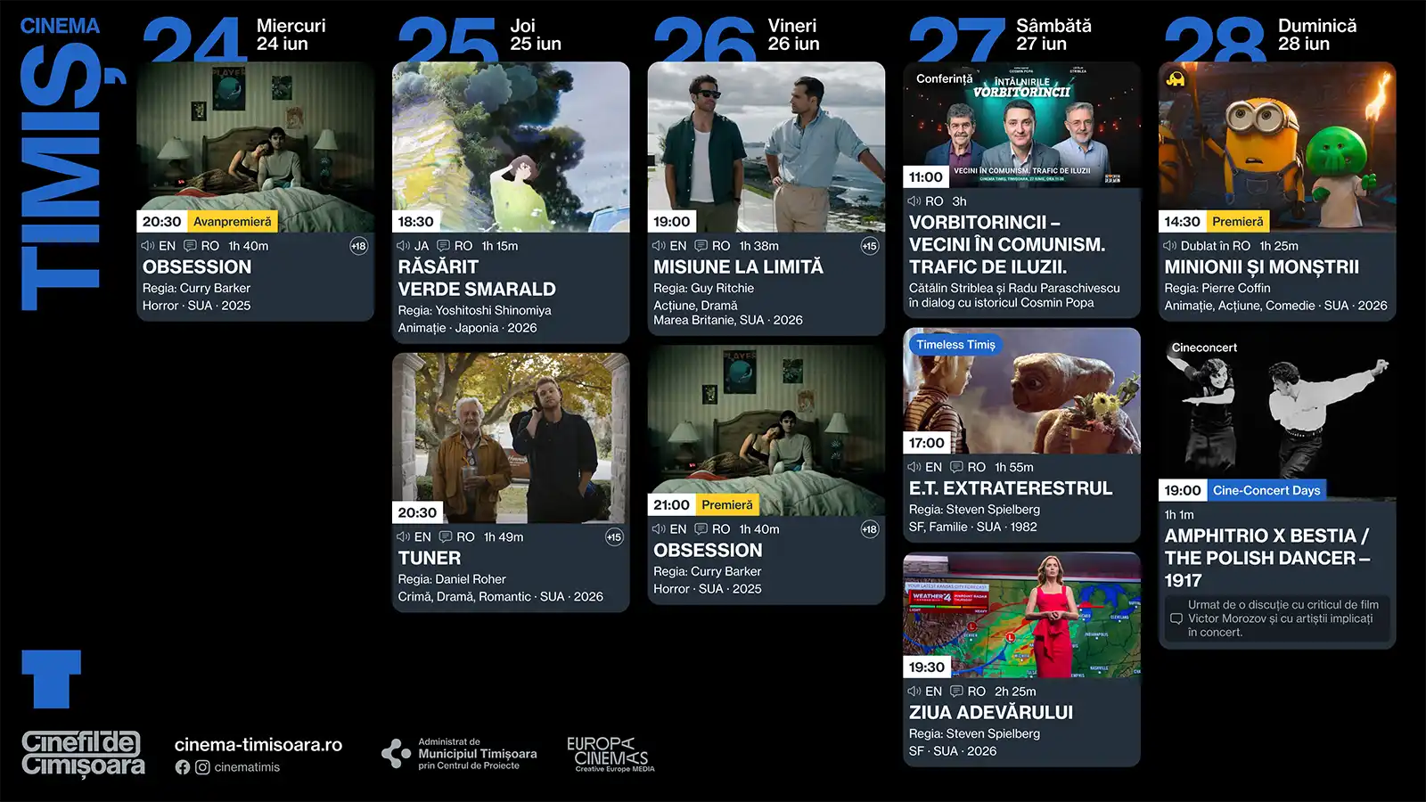 Programul săptămânii 24-28 iunie, la cinematografele de tradiție din Timișoara