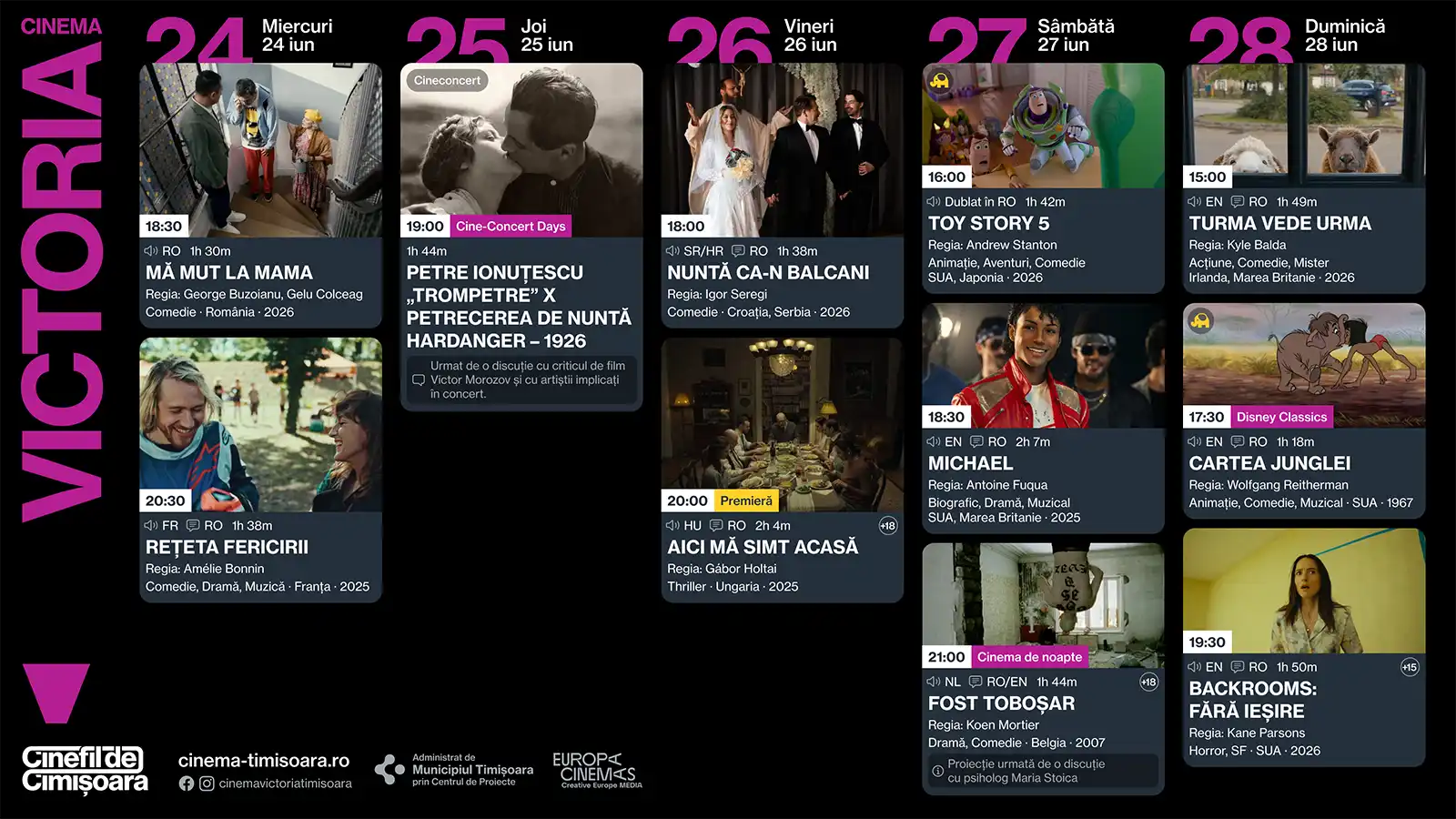 Programul săptămânii 24-28 iunie, la cinematografele de tradiție din Timișoara