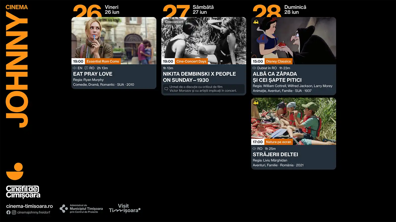 Programul săptămânii 24-28 iunie, la cinematografele de tradiție din Timișoara