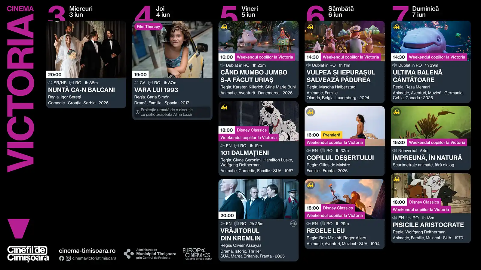 Program cinema 3 - 7 iunie Victoria Timiș Studio Johnny