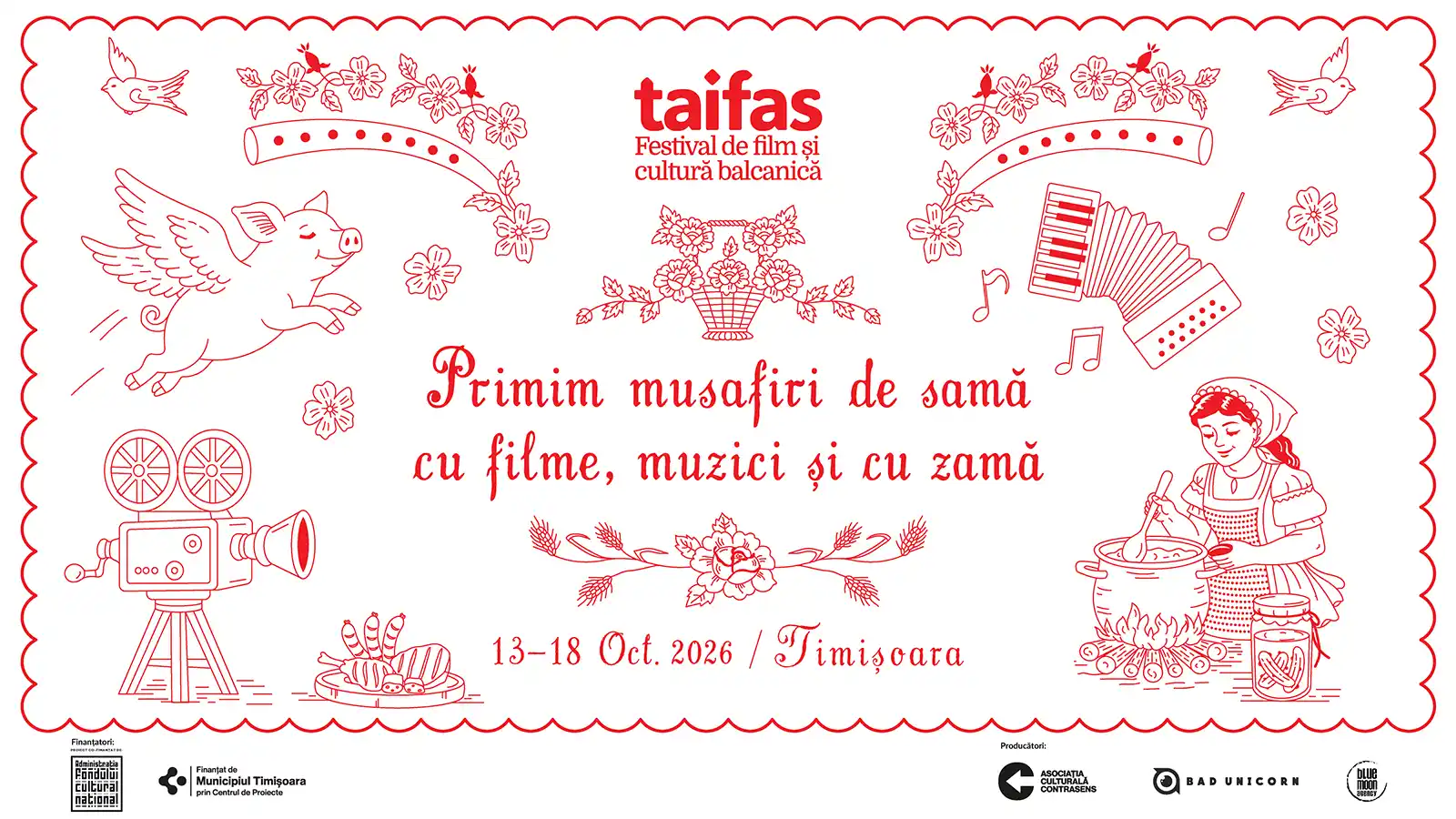 Festivalul de film și cultură balcanică TAIFAS revine la Timișoara între 13 și 18 octombrie 2026. Abonamentele Early Bird sunt acum disponibile.