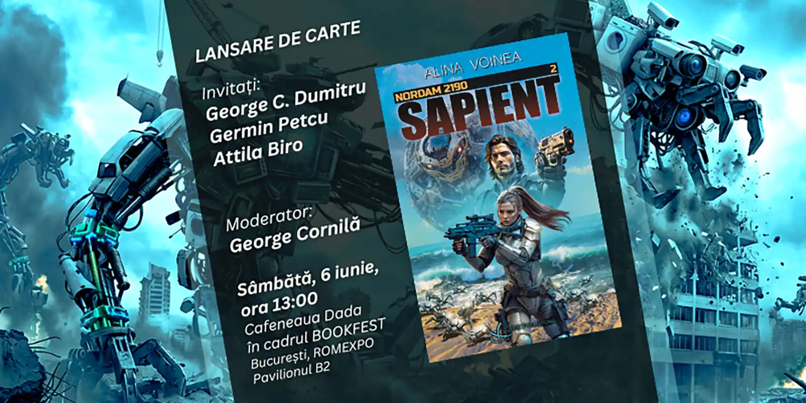 Un jurnalist de investigație și patru autori vorbesc despre AI-ul care va cuceri lumea. Nu e o glumă. E lansarea romanului SAPIENT. La Bookfest