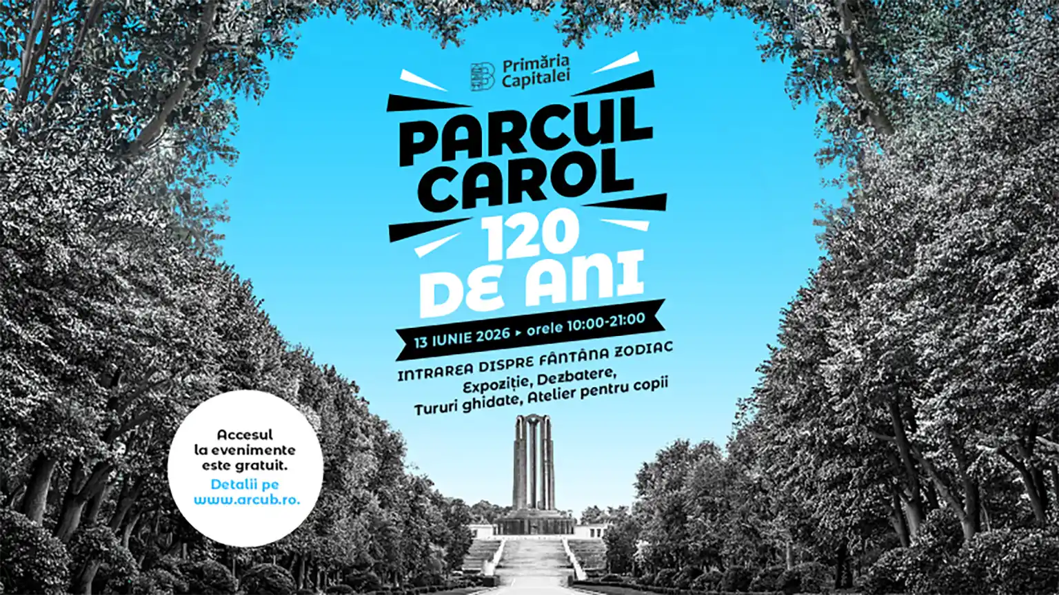 Parcul Carol I aniversează 120 de ani cu expoziții în aer liber, tururi ghidate, dezbateri și ateliere pentru copii