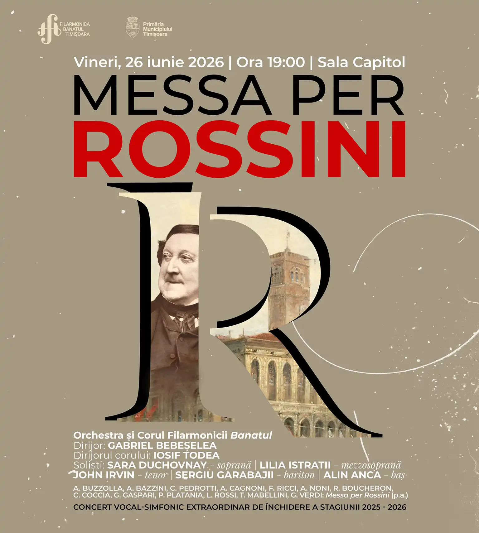 Messa per Rossini – în primă audiție în România, în închiderea stagiunii Filarmonicii Banatul Timișoara